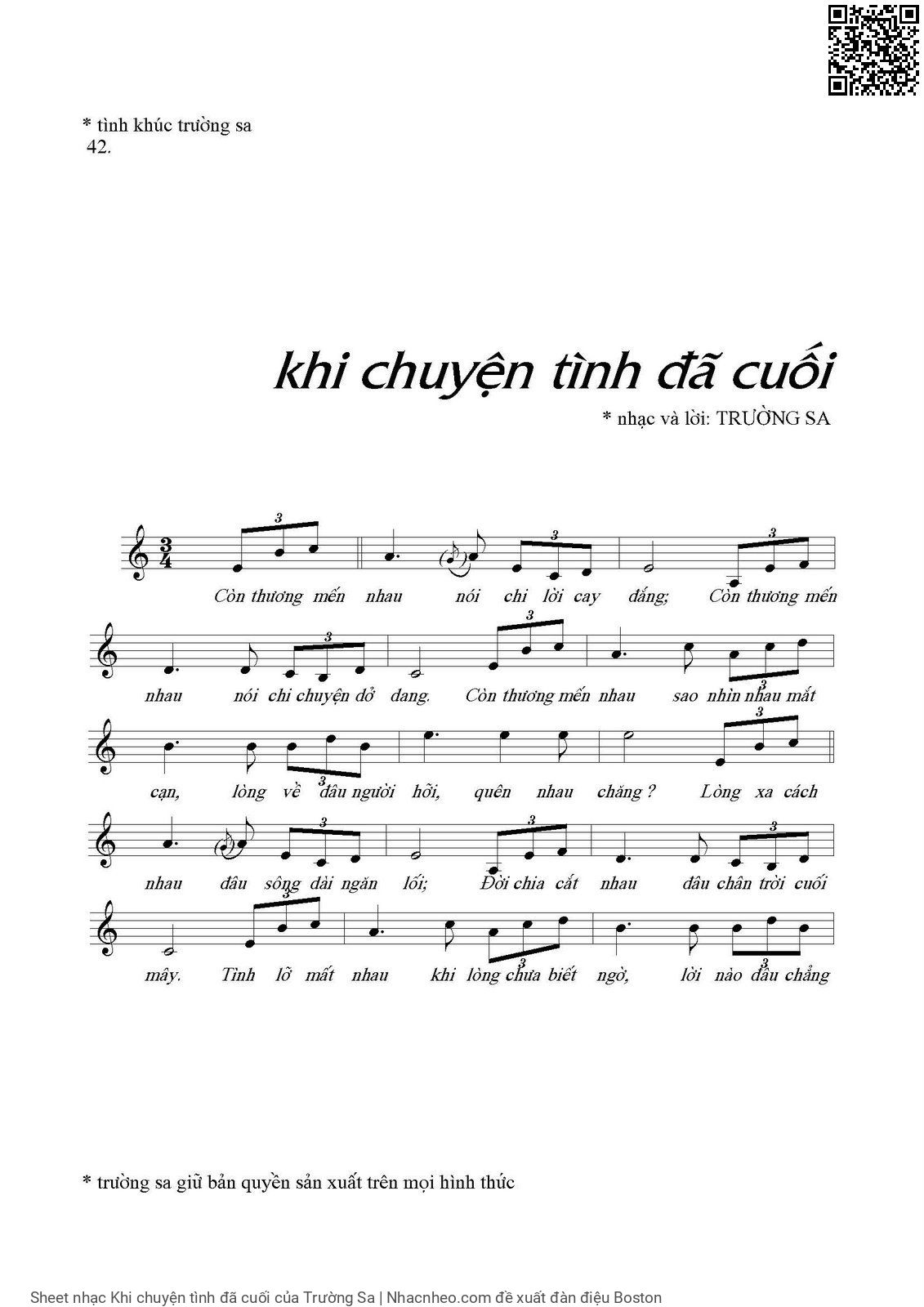 Sheet nhạc Khi chuyện tình đã cuối