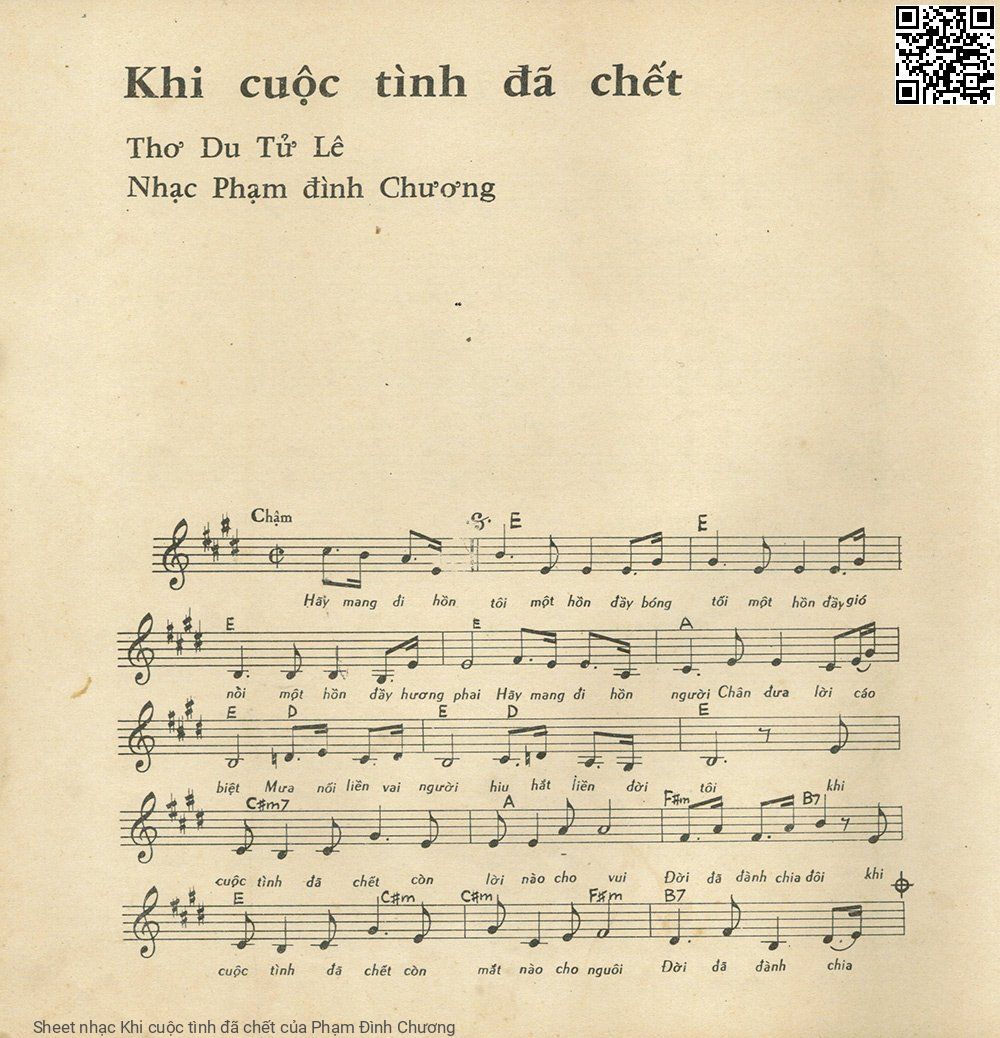 Trang 1 của Sheet nhạc PDF bài hát Khi cuộc tình đã chết - Phạm Đình Chương, Hãy mang đi hồn  tôi. Một hồn đầy bóng  tối Một hồn đầy gió  nổi