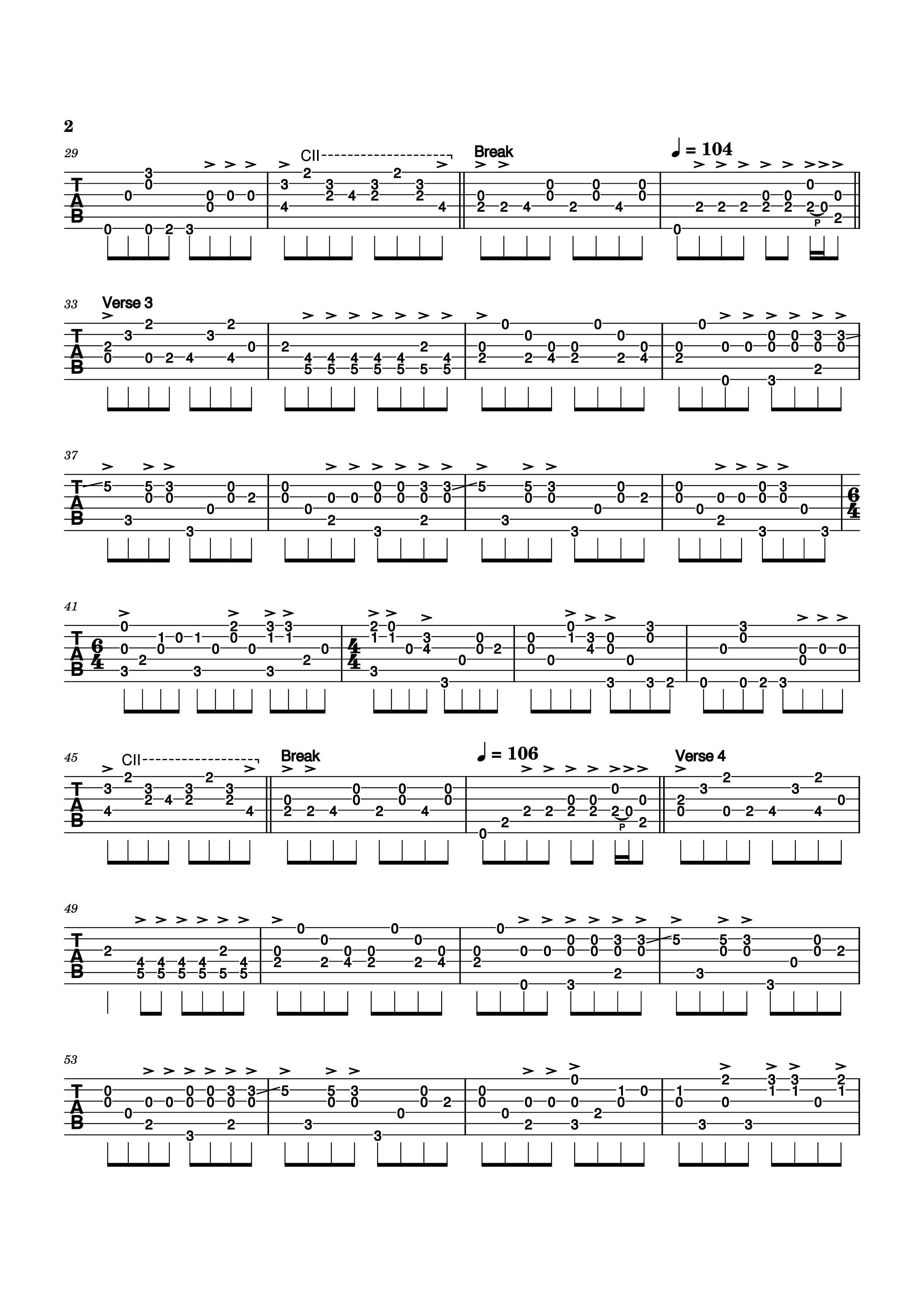 Trang 2 của Sheet nhạc PDF Guitar Tab bài hát The Sound of Silence (v2) Guitar TAB - Paul Simon