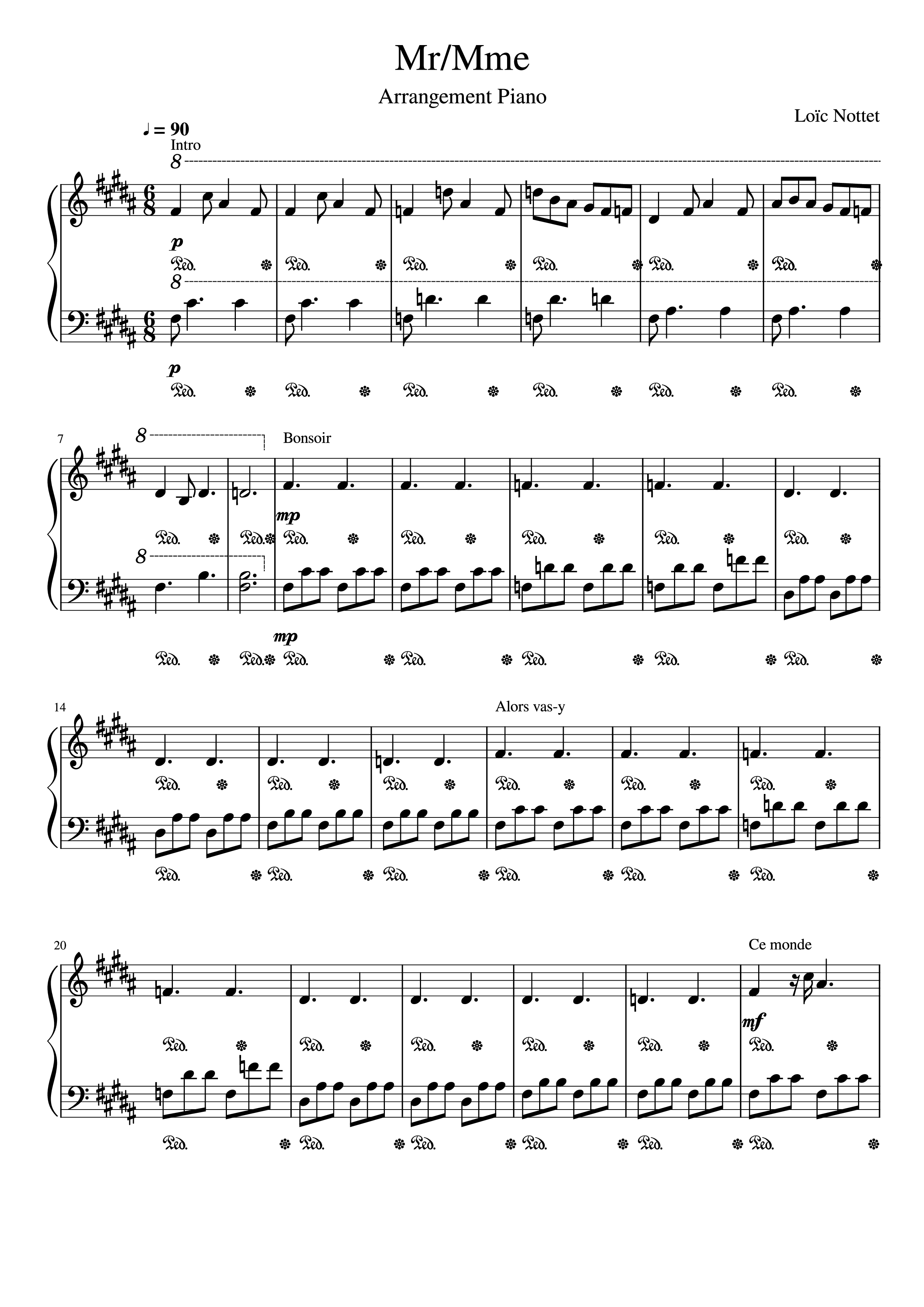 Trang 1 của Sheet nhạc PDF Piano bài hát Mr/Mme Piano - Loïc Nottet