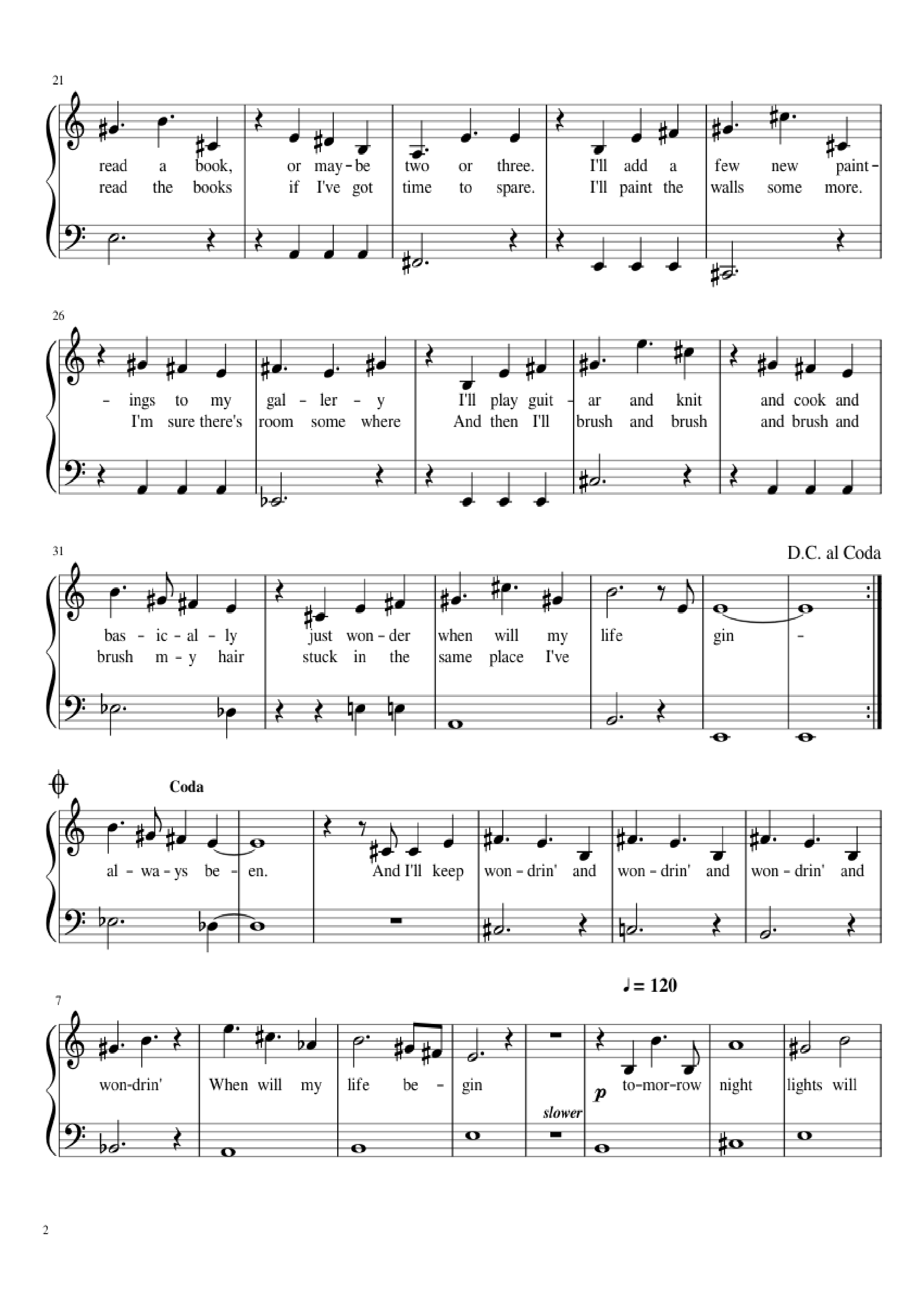 Trang 2 của Sheet nhạc PDF bài hát Tangled- When Will My Life Begin (Easy) Piano - Arranged By: Naomi Van Tassell