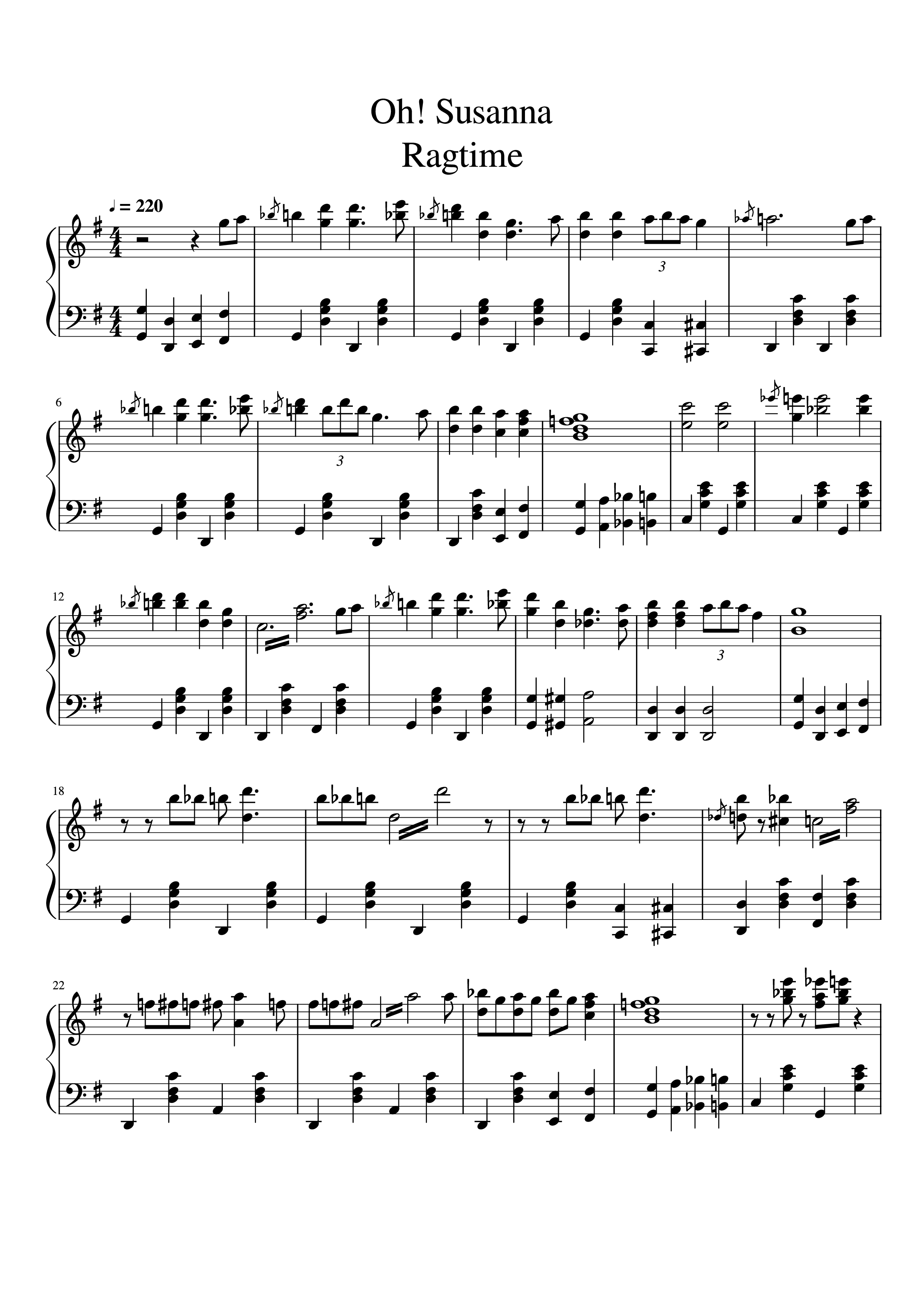 Trang 1 của Sheet nhạc PDF bài hát Oh! Susanna Ragtime Piano - Stephen Foster