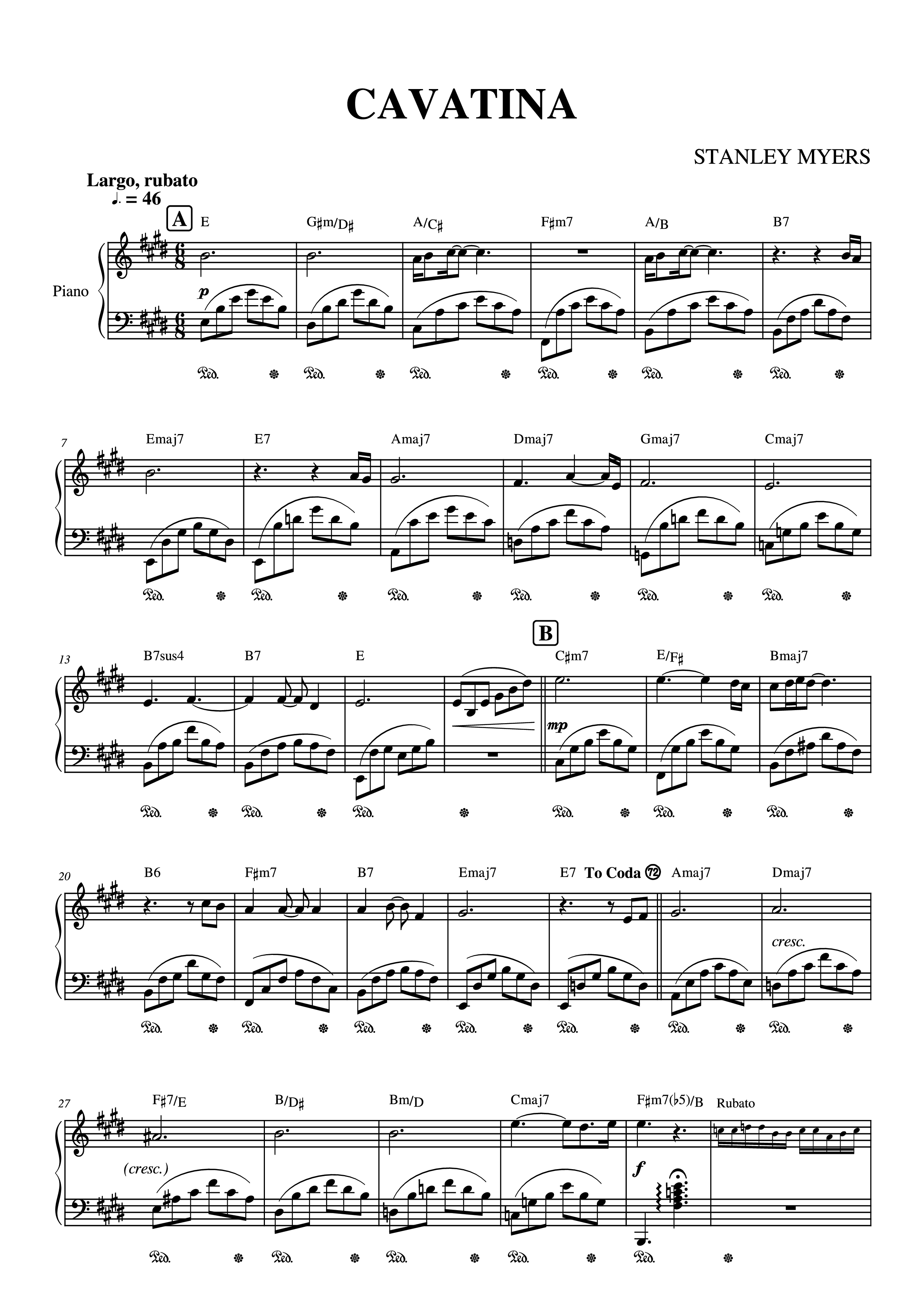 Sheet nhạc PDF bài Cavatina (The deer hunter) Piano