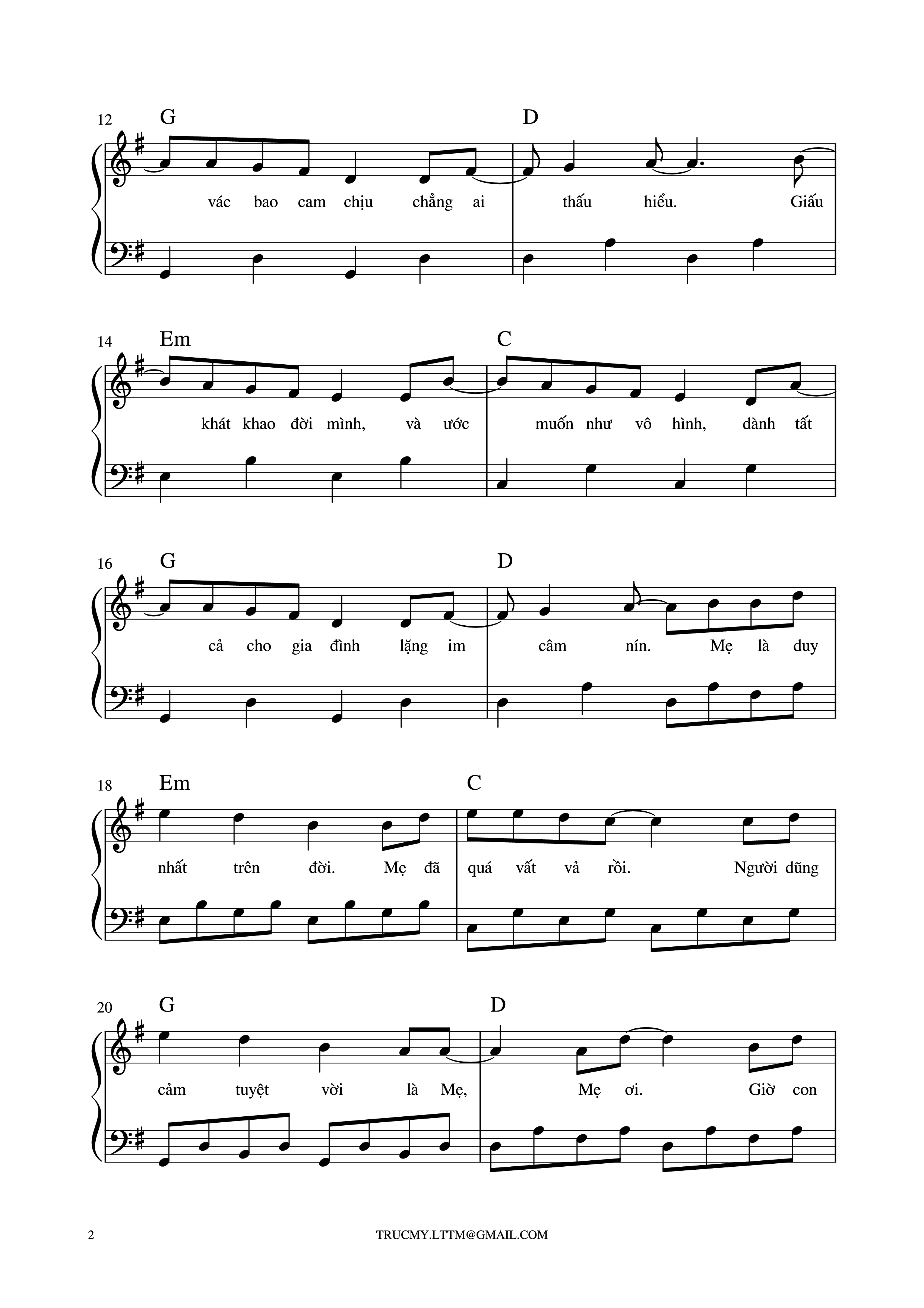 Trang 2 của Sheet nhạc PDF Piano bài hát Chưa bao giờ mẹ kể Piano - Châu Đăng Khoa