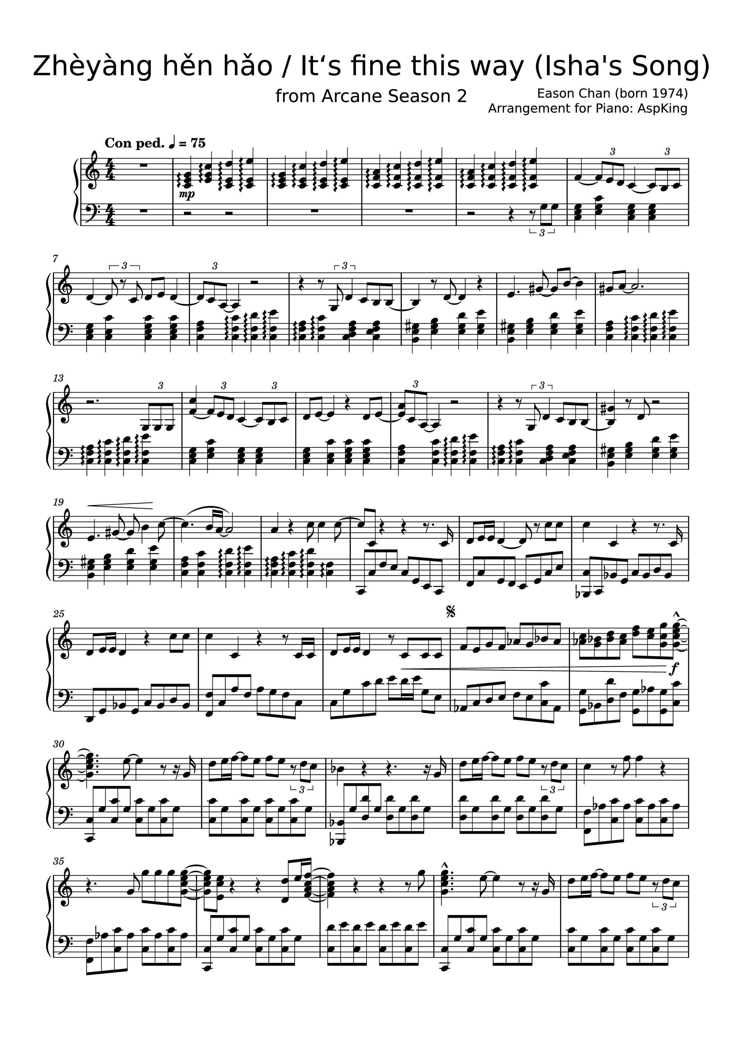 Sheet nhạc PDF bài Zhèyàng hěn hǎo / It‘s fine this way (Isha's Song) Piano