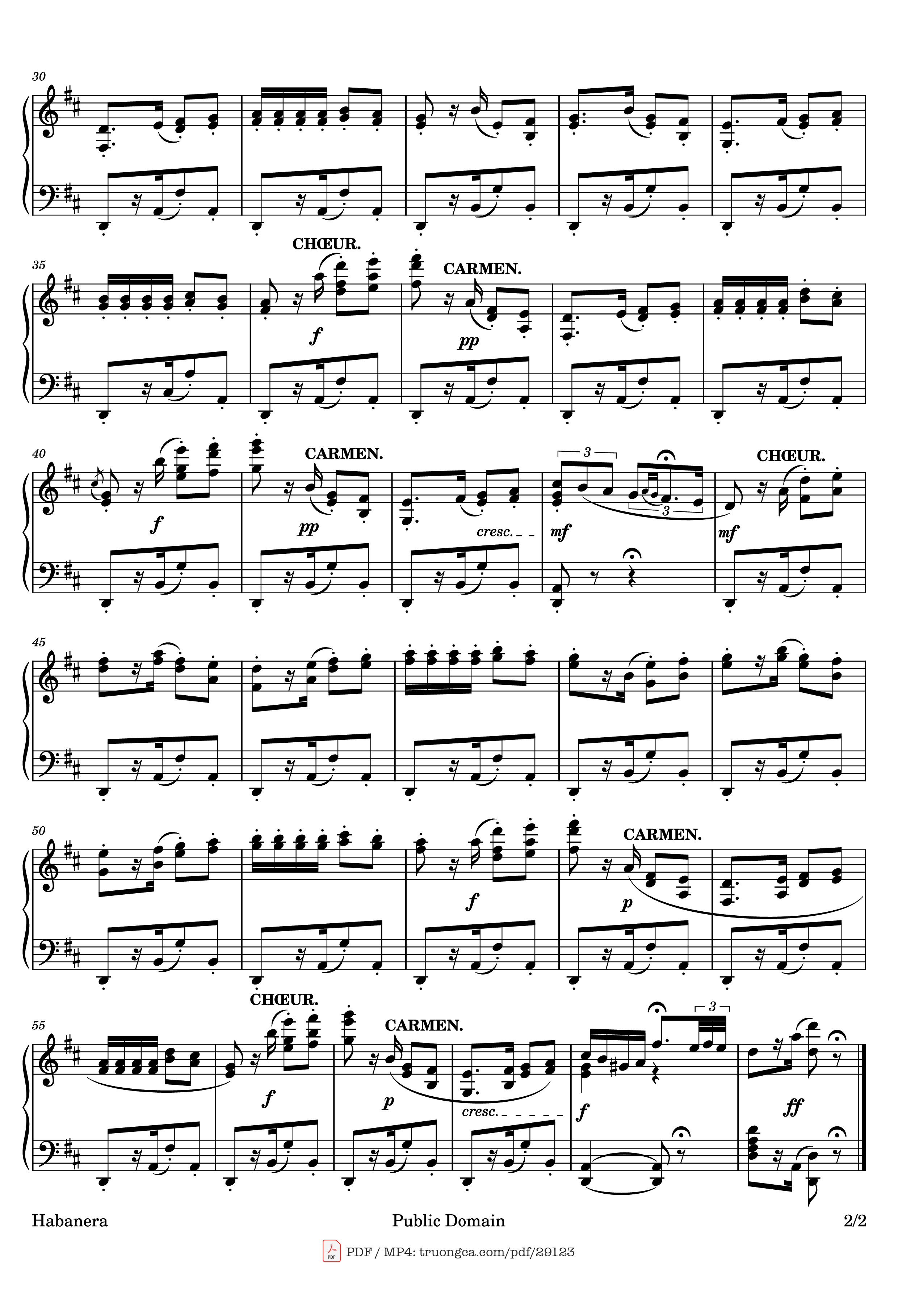 Trang 2 của Sheet nhạc PDF Piano bài hát HABANERA. Piano - Georges Bizet