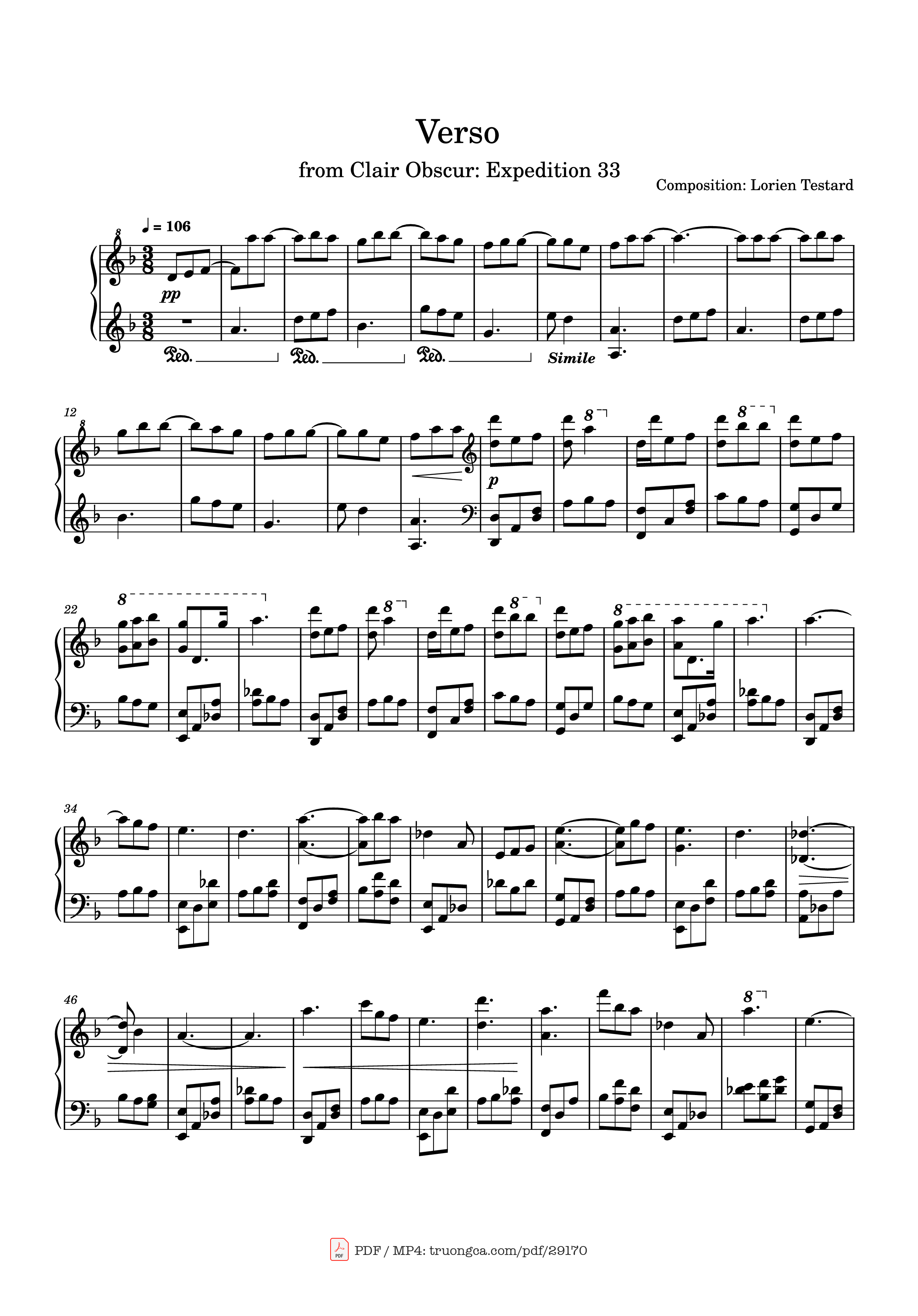 Trang 1 của Sheet nhạc PDF Piano bài hát Verso Piano - Composition: Lorien Testard