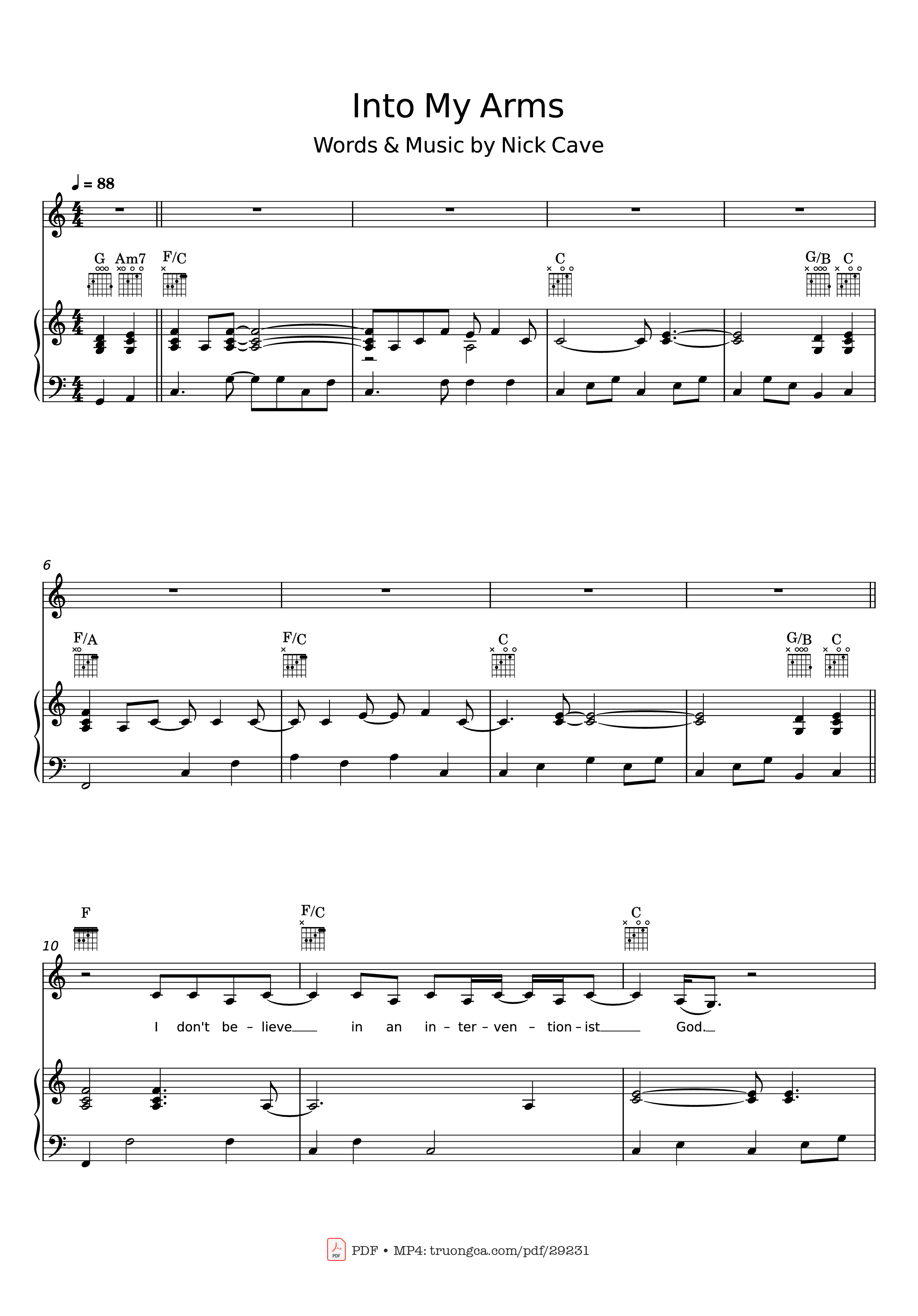 Trang 1 của Sheet nhạc PDF Piano bài hát Into My Arms Piano - Nick Cave