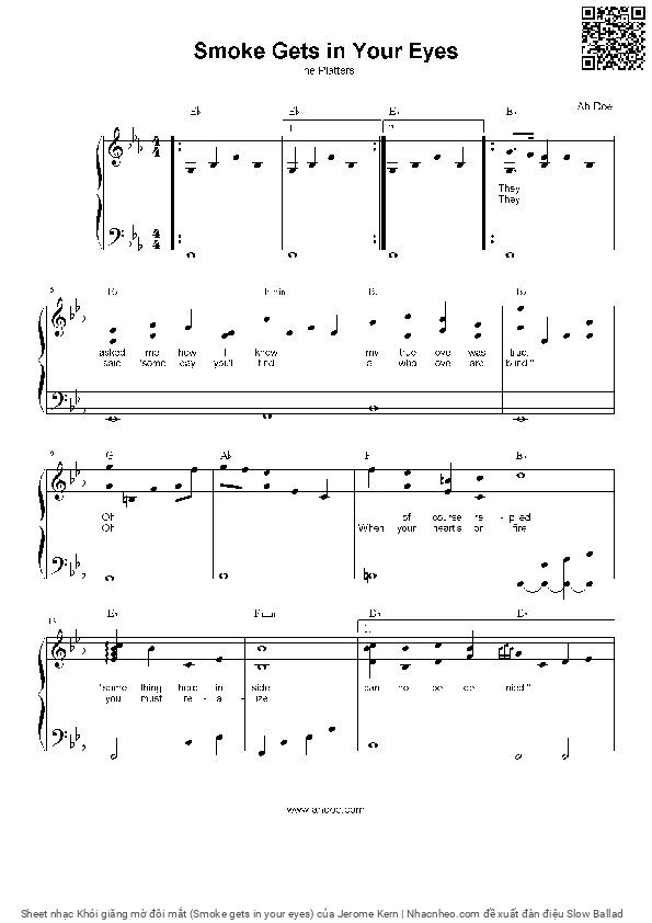 Trang 2 của Sheet nhạc PDF bài hát Khói giăng mờ đôi mắt (Smoke gets in your eyes) - Jerome Kern, Version 1: Khói thuốc làm lệ rơi  Khánh Hà.  1.  Ta  tuy chớm yêu lầm  lỗi