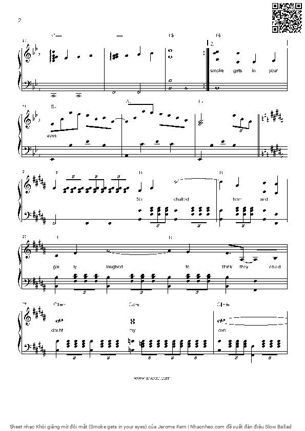 Trang 3 của Sheet nhạc PDF bài hát Khói giăng mờ đôi mắt (Smoke gets in your eyes) - Jerome Kern, Version 1: Khói thuốc làm lệ rơi  Khánh Hà.  1.  Ta  tuy chớm yêu lầm  lỗi