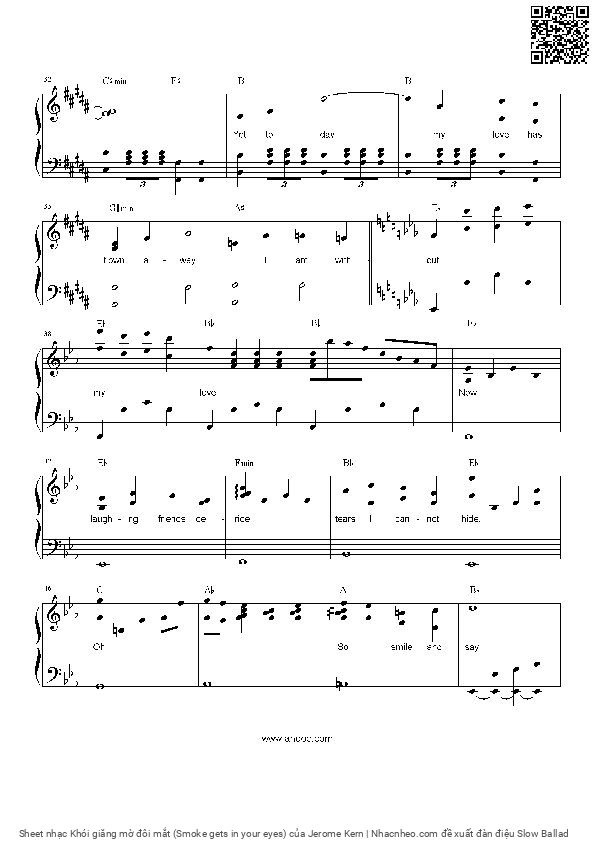 Trang 4 của Sheet nhạc PDF bài hát Khói giăng mờ đôi mắt (Smoke gets in your eyes) - Jerome Kern, Version 1: Khói thuốc làm lệ rơi  Khánh Hà.  1.  Ta  tuy chớm yêu lầm  lỗi