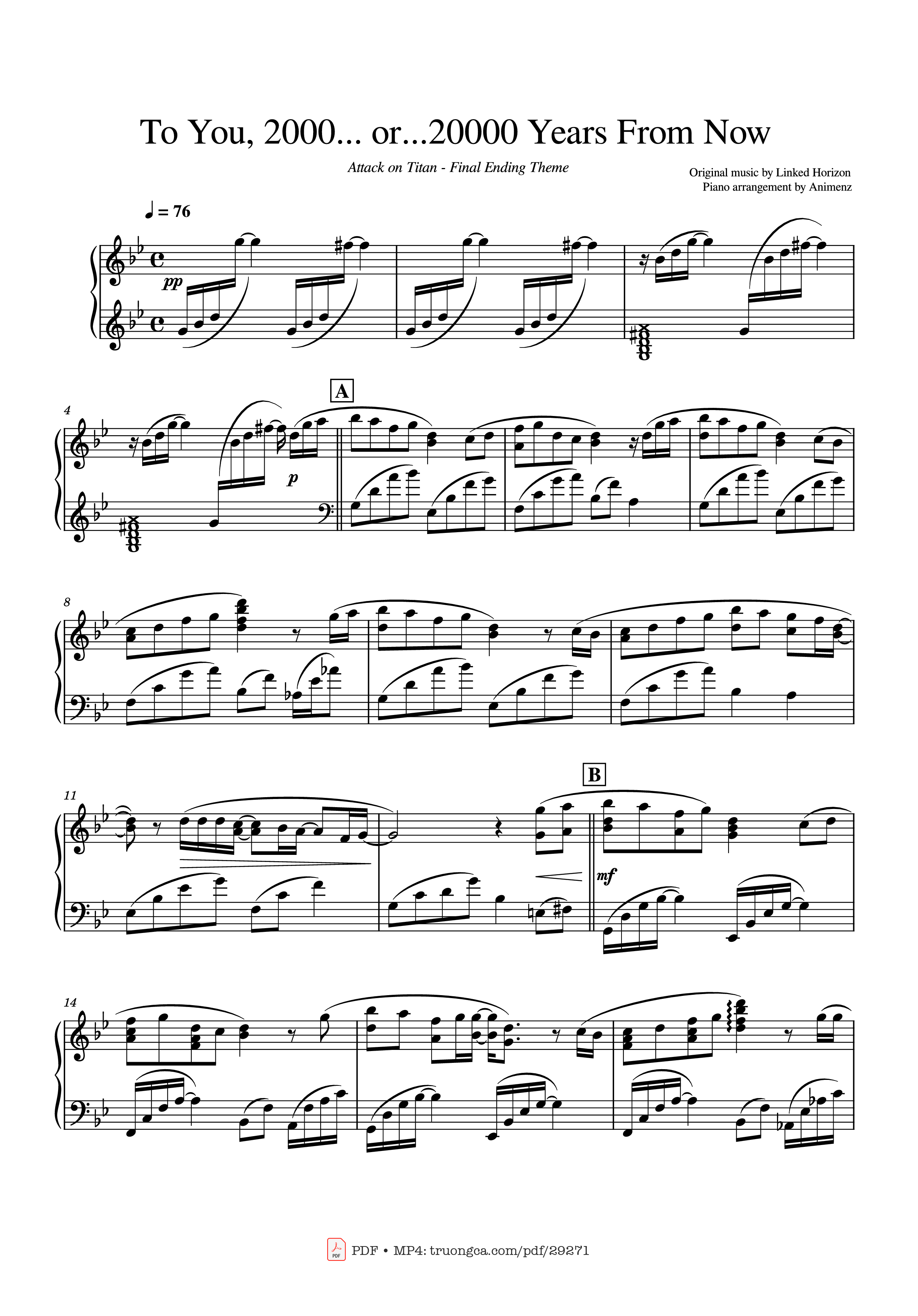 Sheet nhạc PDF bài To You, 2000... or...20000 Years From Now Piano