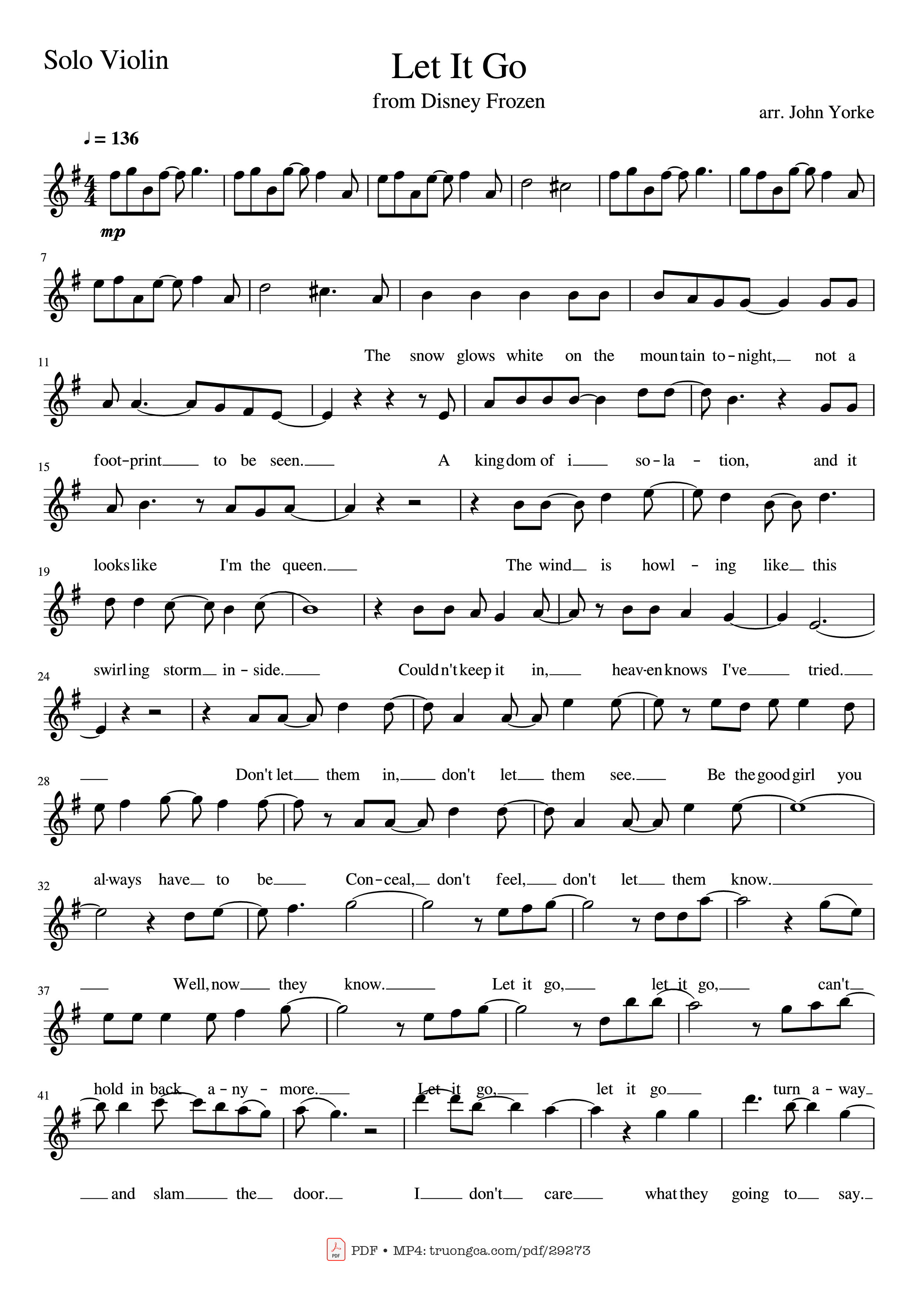 Sheet nhạc PDF bài Let It Go Violin