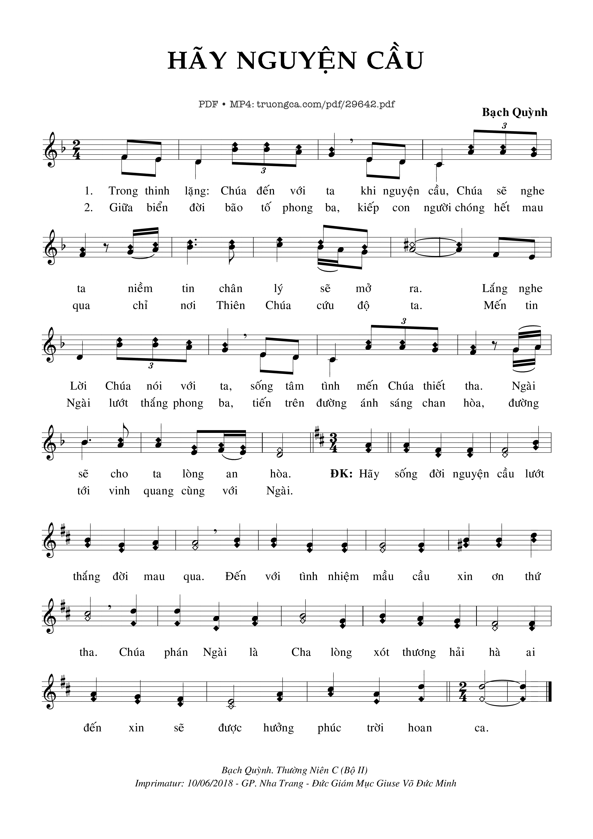 Trang 1 của Sheet nhạc PDF bài hát Hãy Nguyện Cầu - Bạch Quỳnh