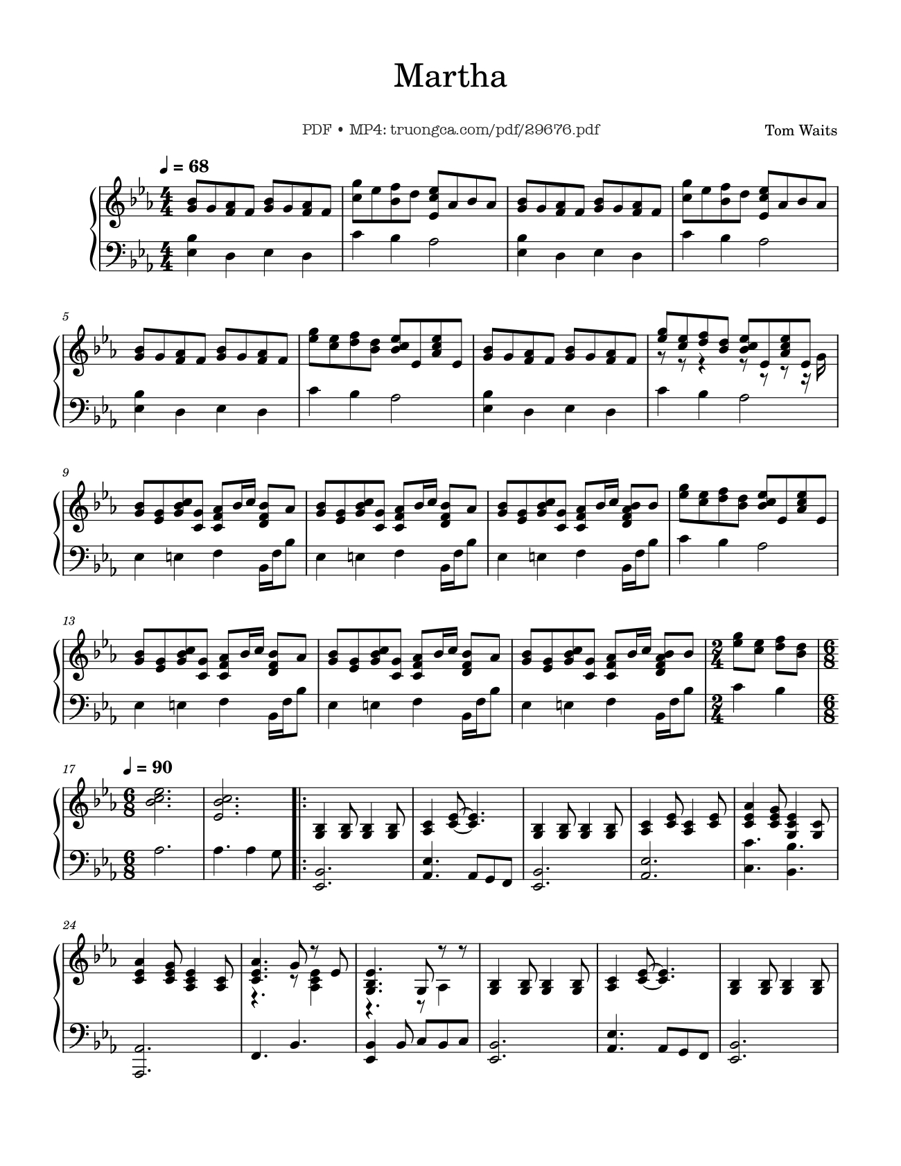 Trang 1 của Sheet nhạc PDF Piano bài hát Martha Piano - Tom Waits