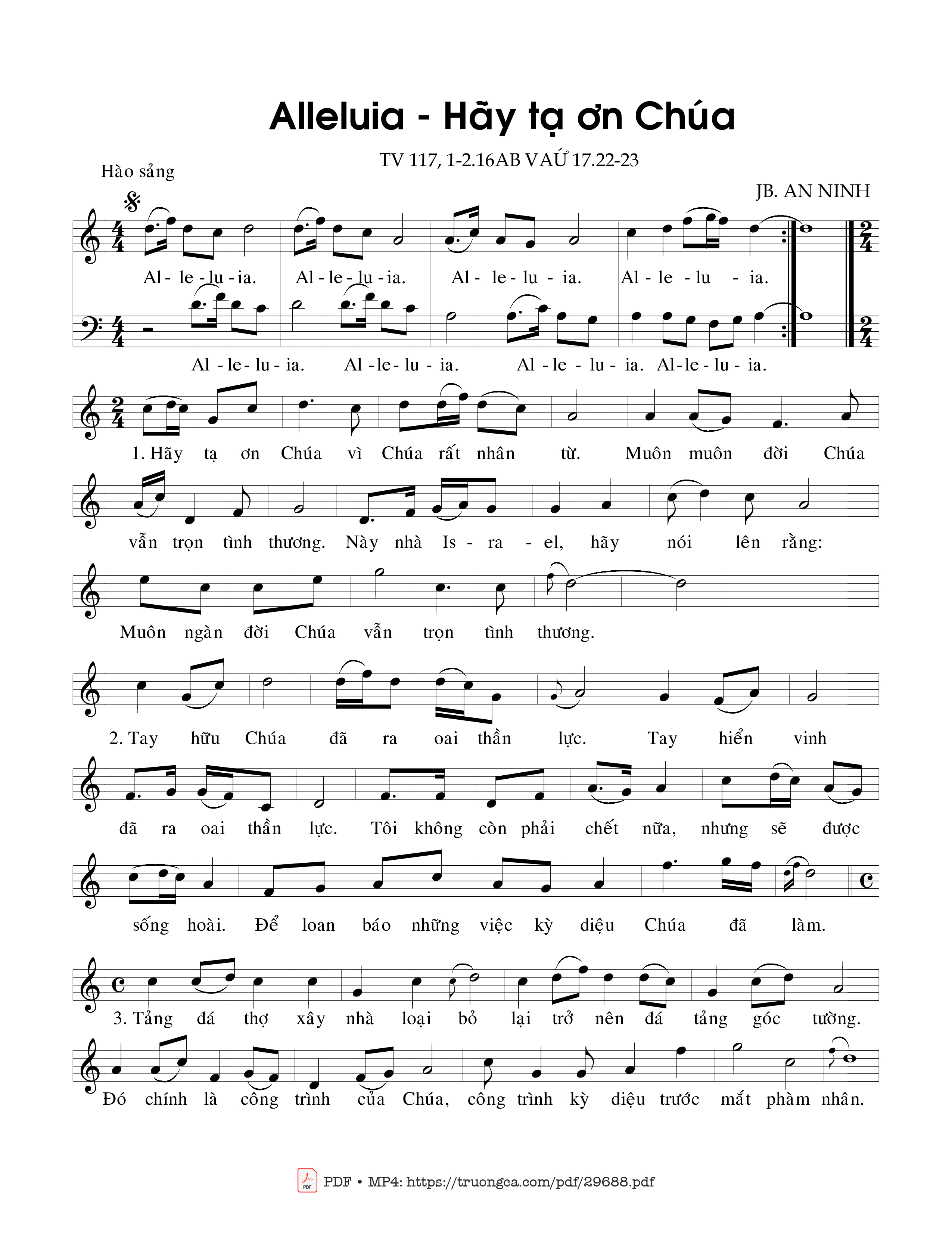 Sheet nhạc PDF bài Alleluia – Hãy tạ ơn Chúa (Tv. 117)