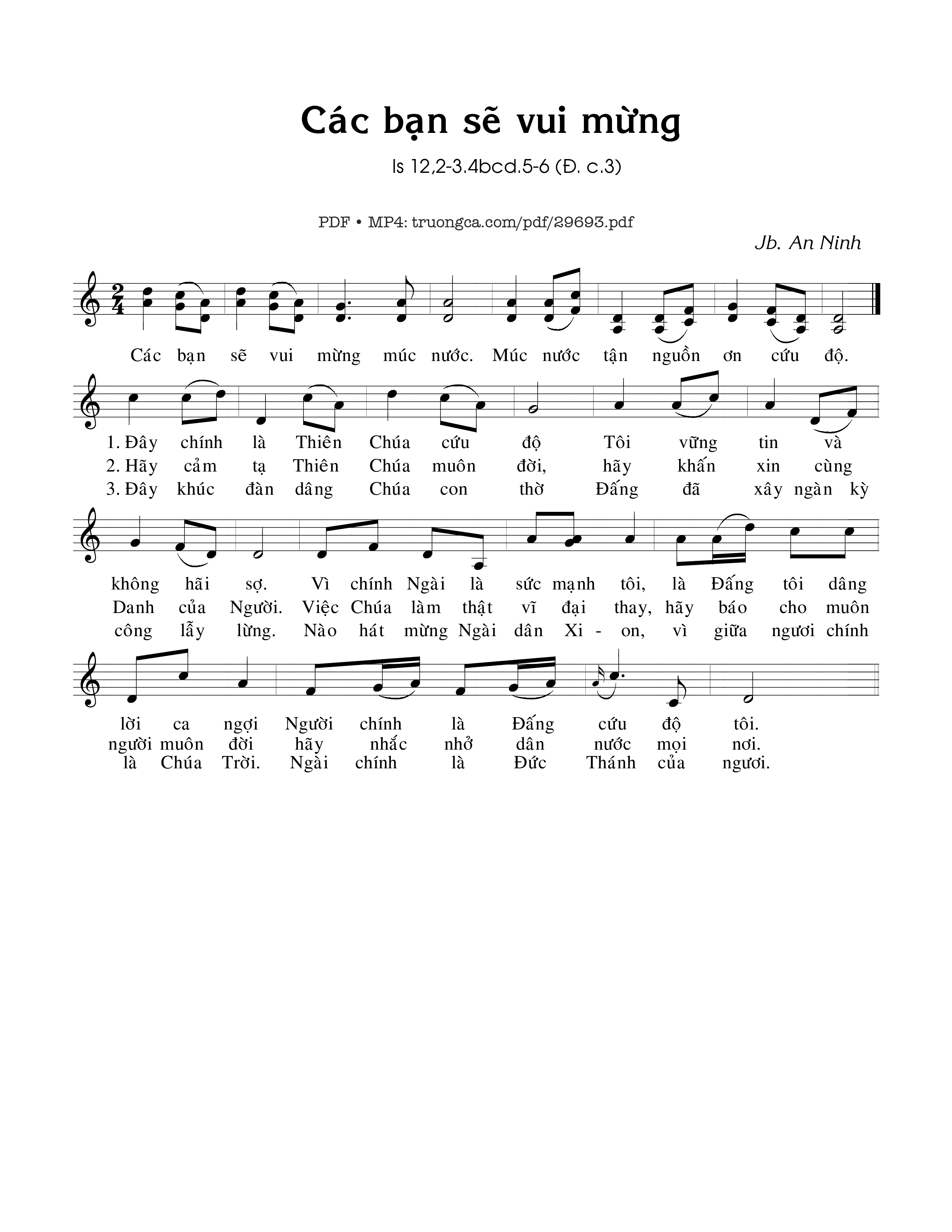 Sheet nhạc PDF bài Các bạn sẽ vui mừng (Is. 12)