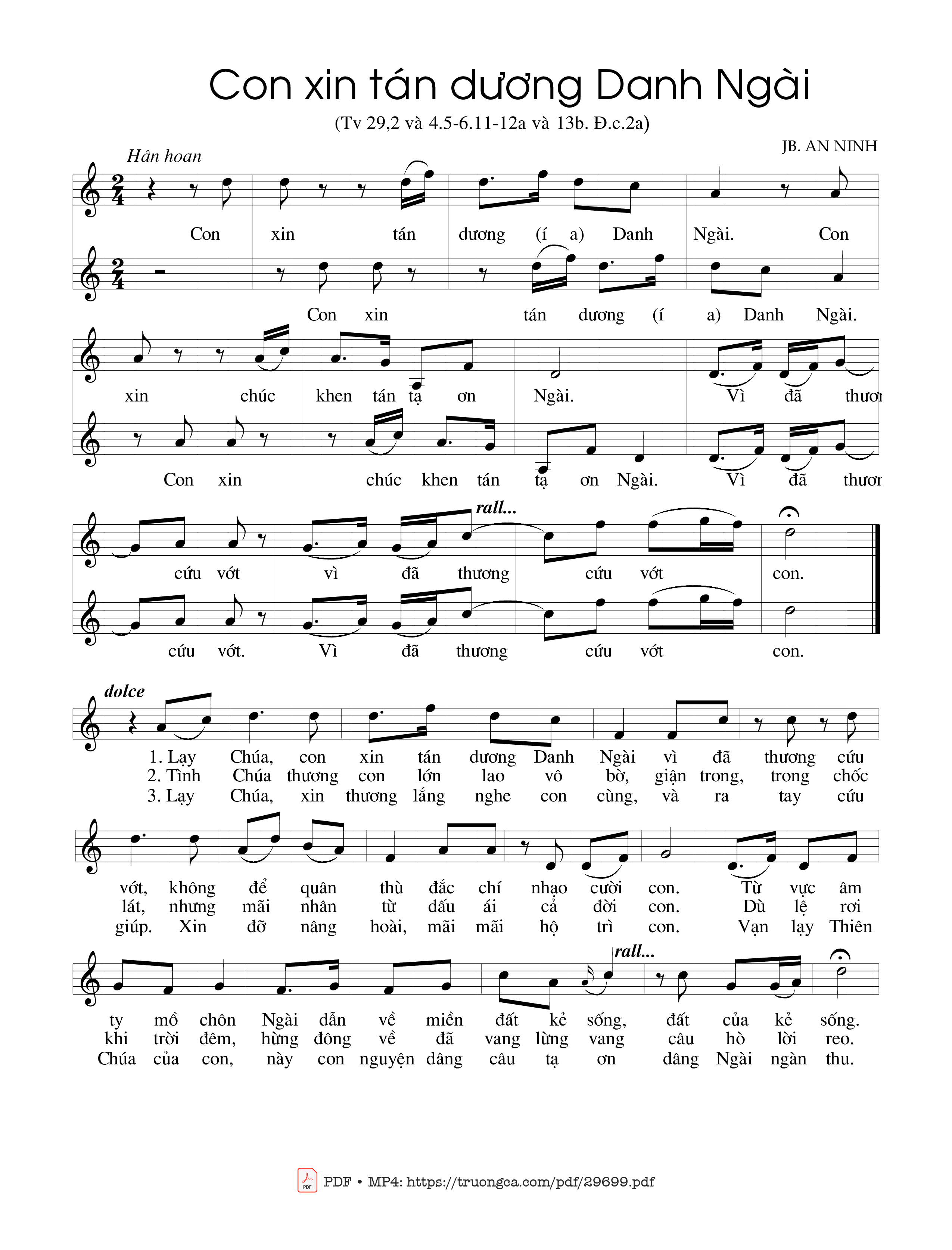 Sheet nhạc PDF bài Con xin tán dương Danh Ngài (Tv. 29)