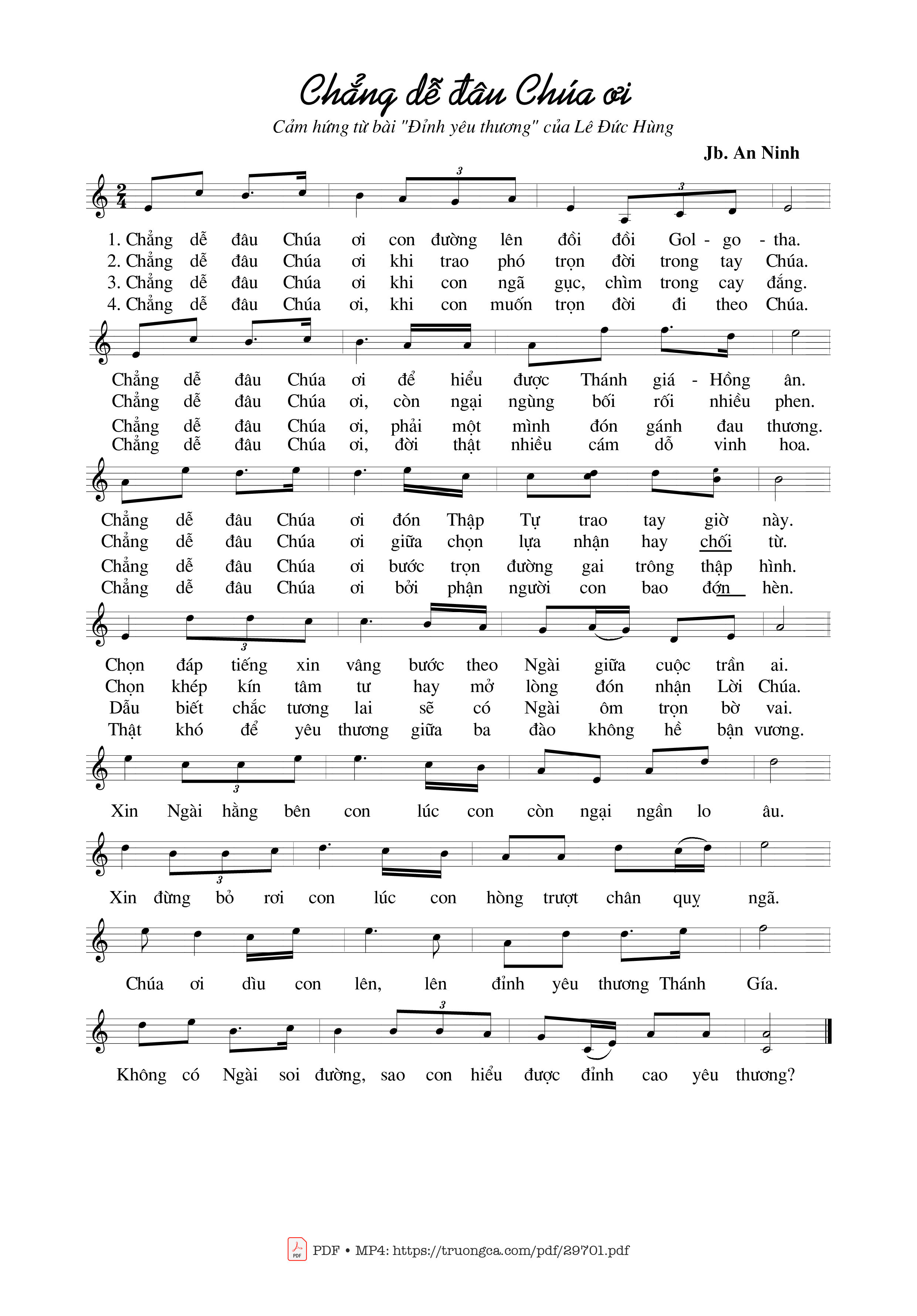 Sheet nhạc PDF bài Chẳng dễ đâu Chúa ơi