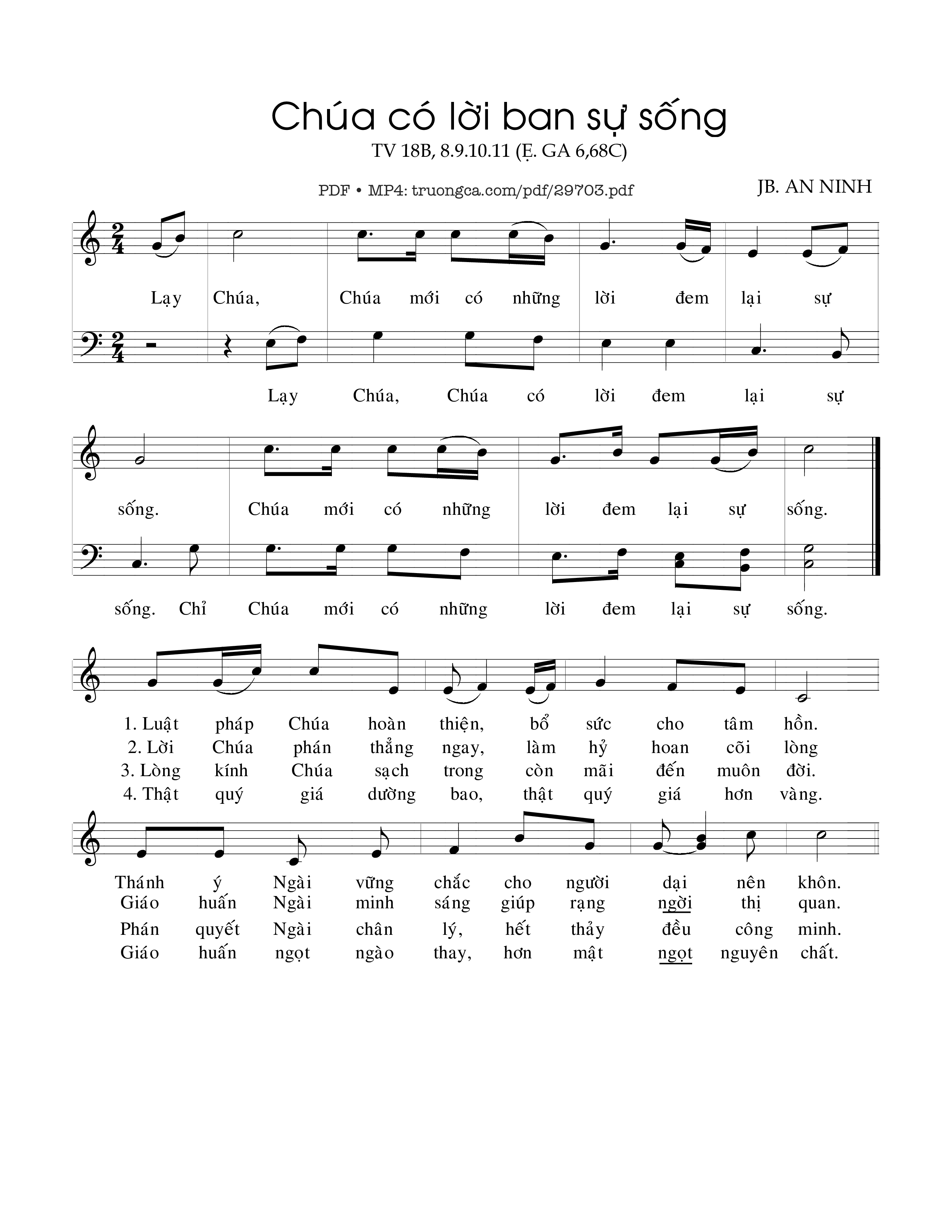 Sheet nhạc PDF bài Chúa có lời ban sự sống (Tv. 18b)