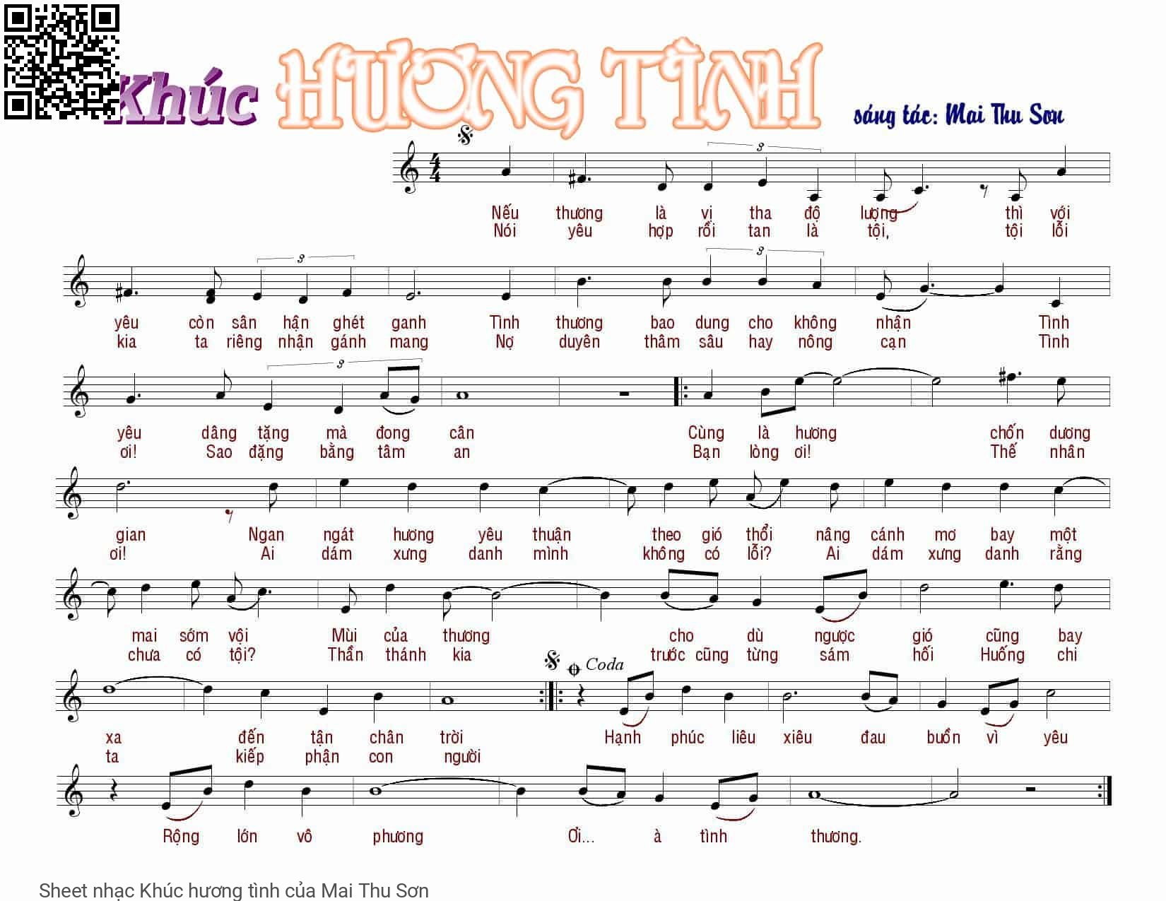 Sheet nhạc Khúc hương tình