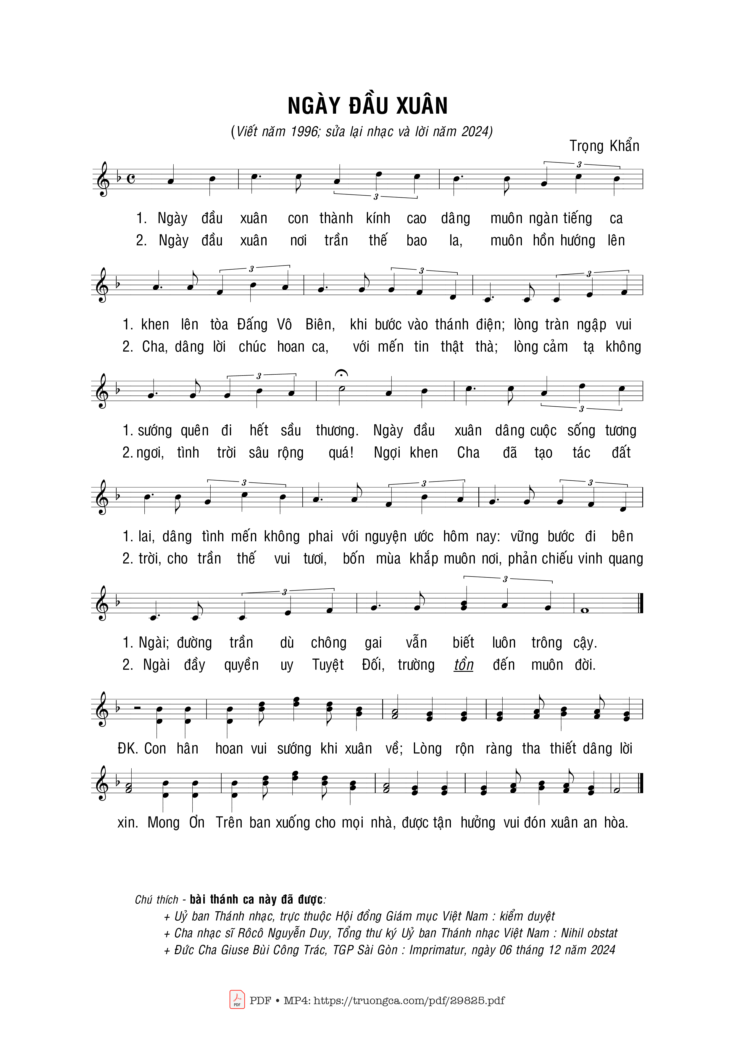 Trang 1 của Sheet nhạc PDF bài hát Ngày đầu xuân - Trọng Khẩn