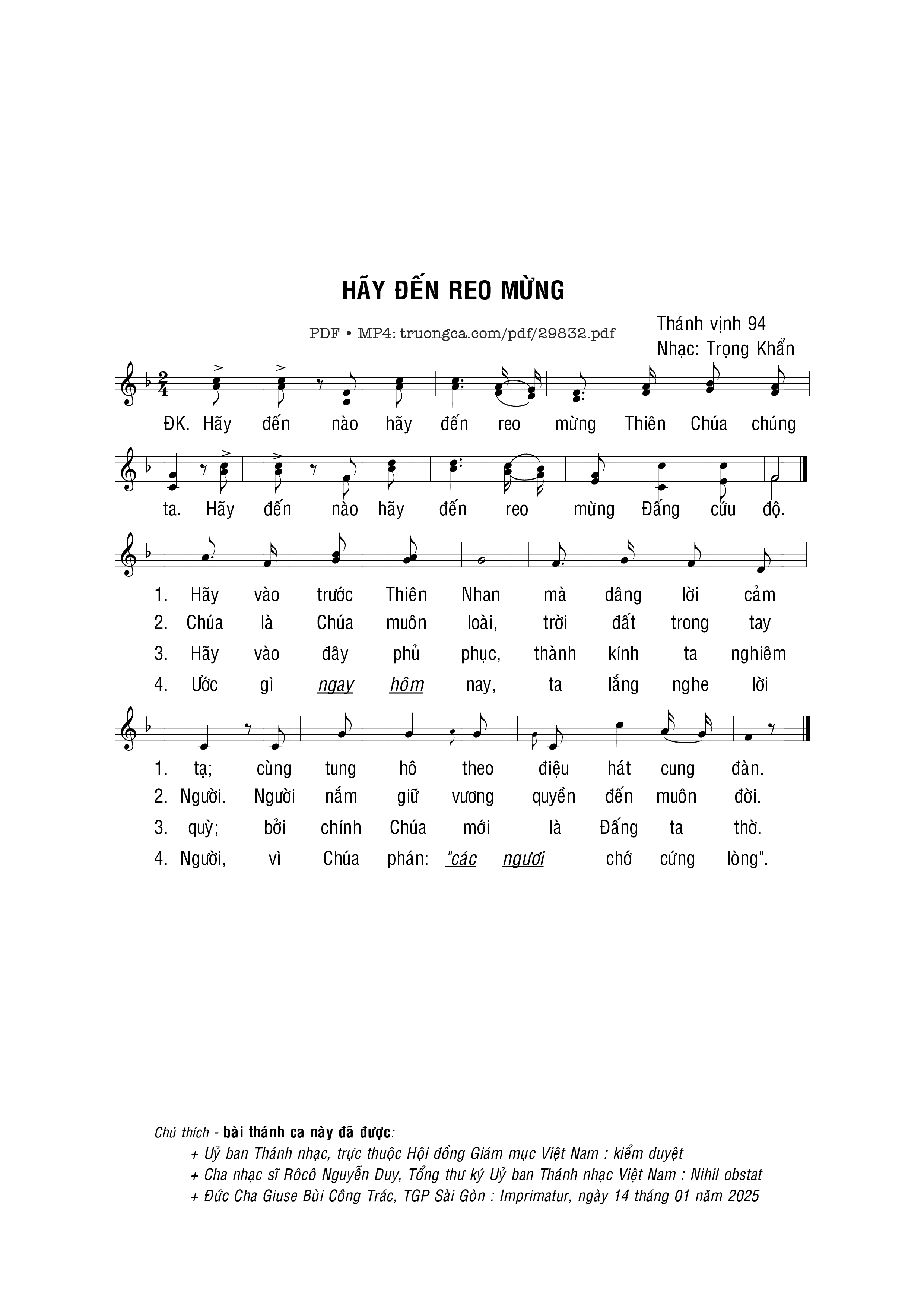 Sheet nhạc PDF bài Hãy đến reo mừng