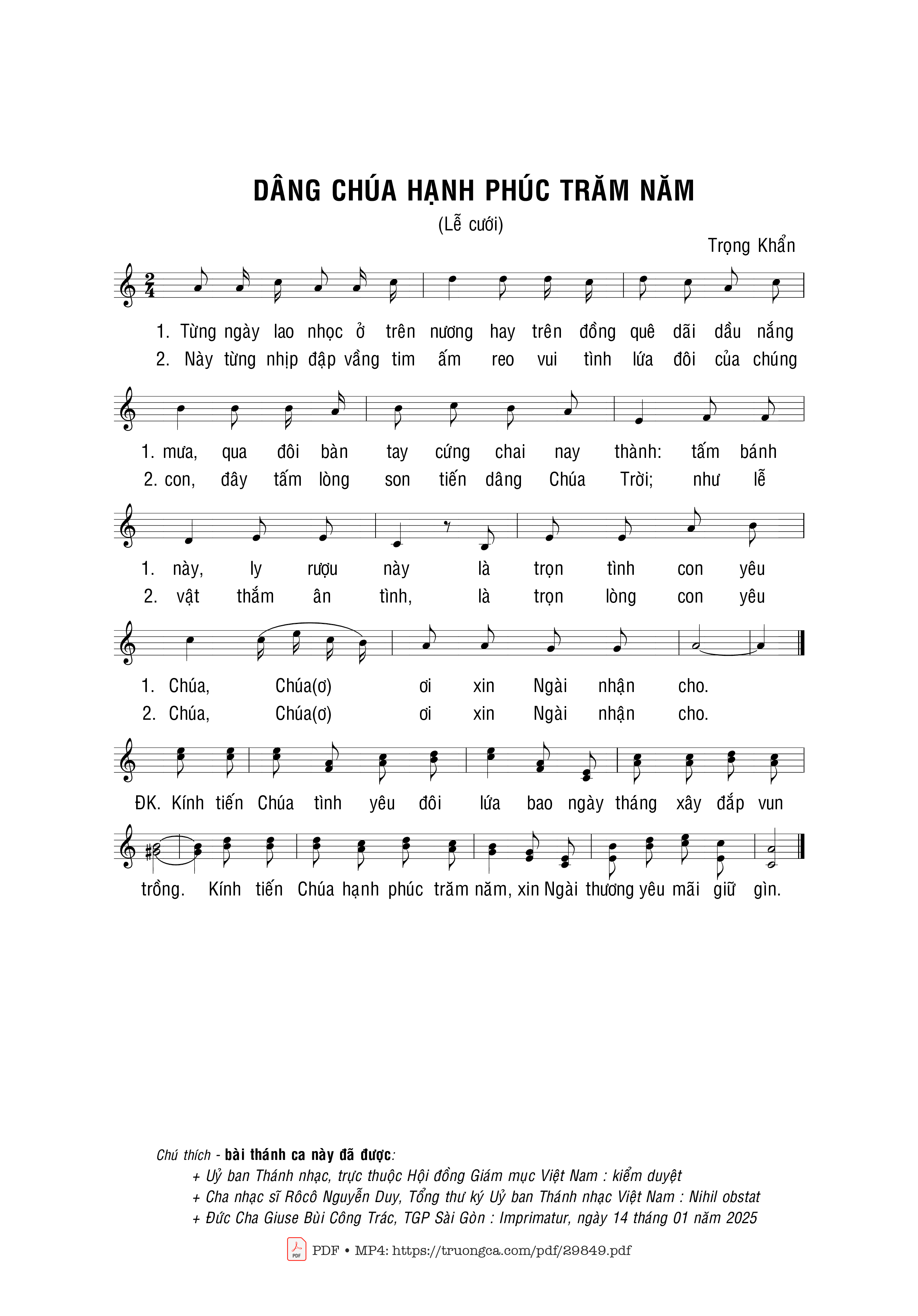 Sheet nhạc PDF bài Dâng Chúa hạnh phúc trăm năm