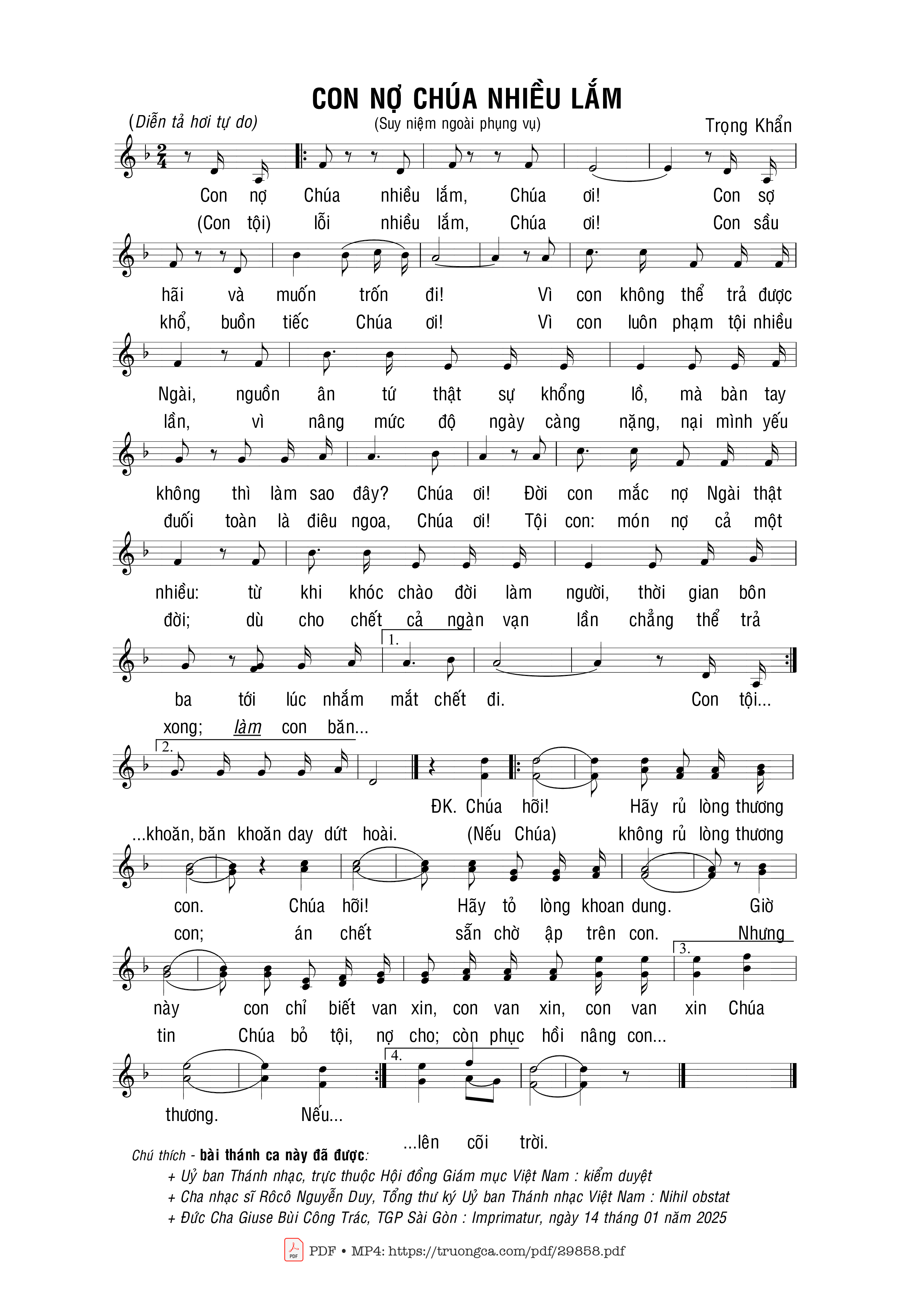 Sheet nhạc PDF bài Con nợ Chúa nhiều lắm