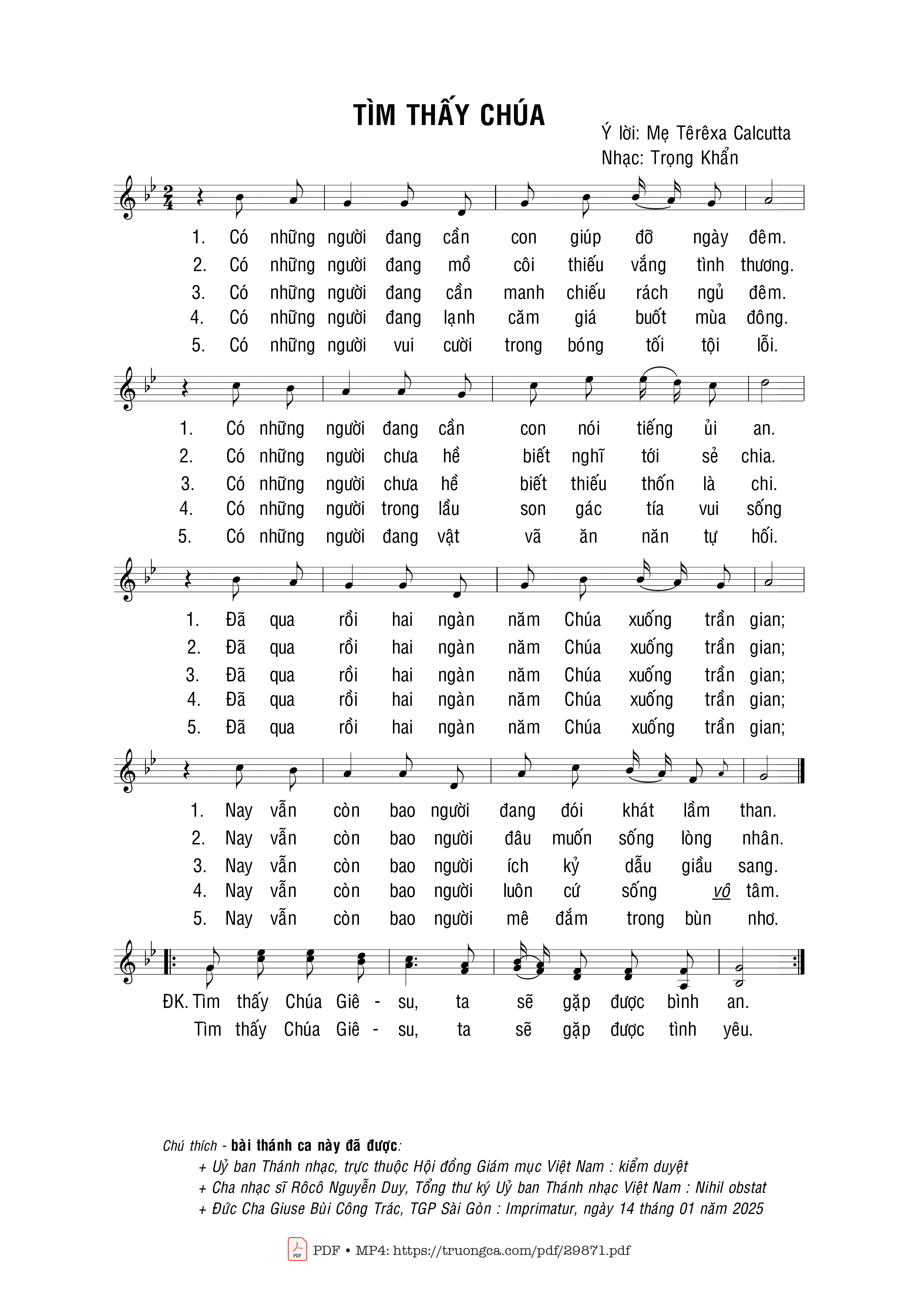 Trang 1 của Sheet nhạc PDF bài hát Tìm thấy Chúa - Trọng Khẩn