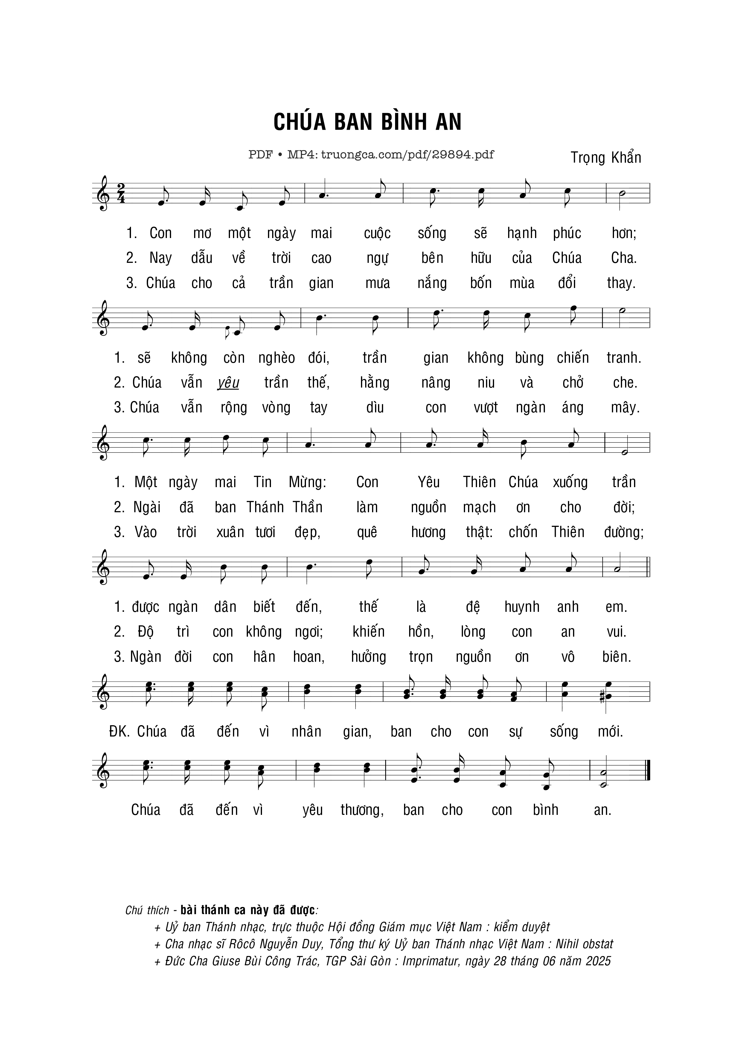 Sheet nhạc PDF bài Chúa ban bình an