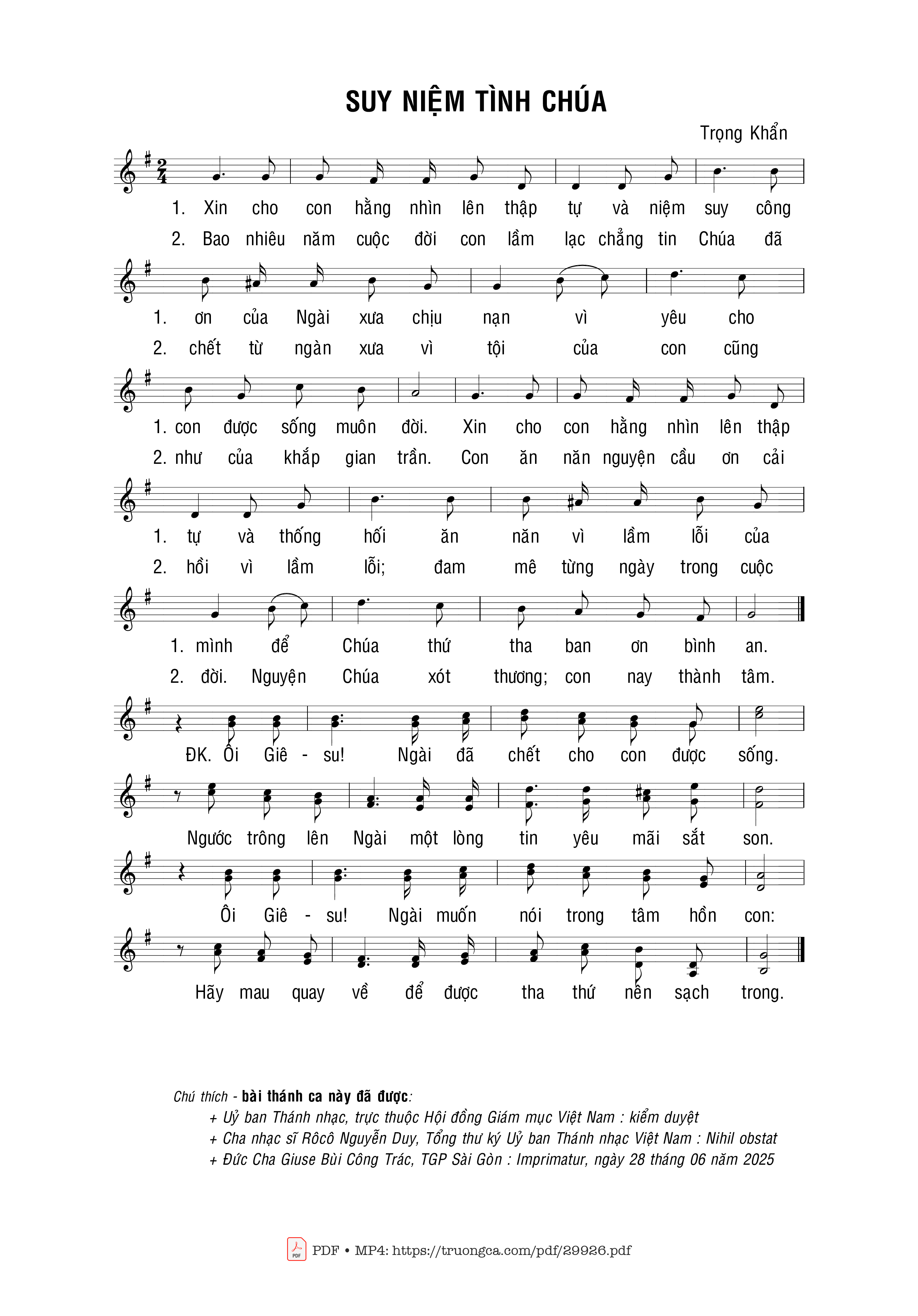 Sheet nhạc PDF bài Duy niệm tình Chúa