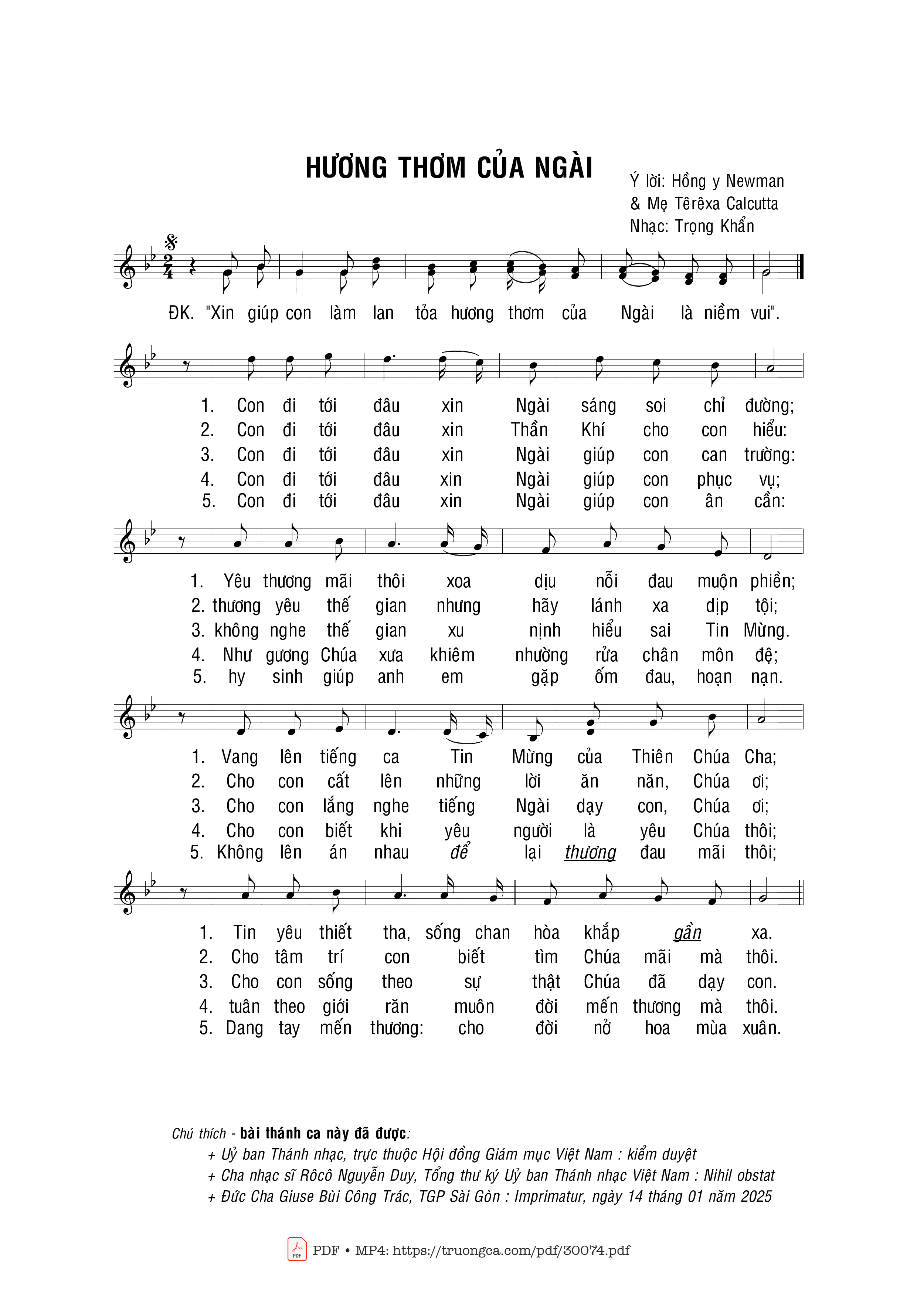 Sheet nhạc PDF bài Hương thơm của Ngài