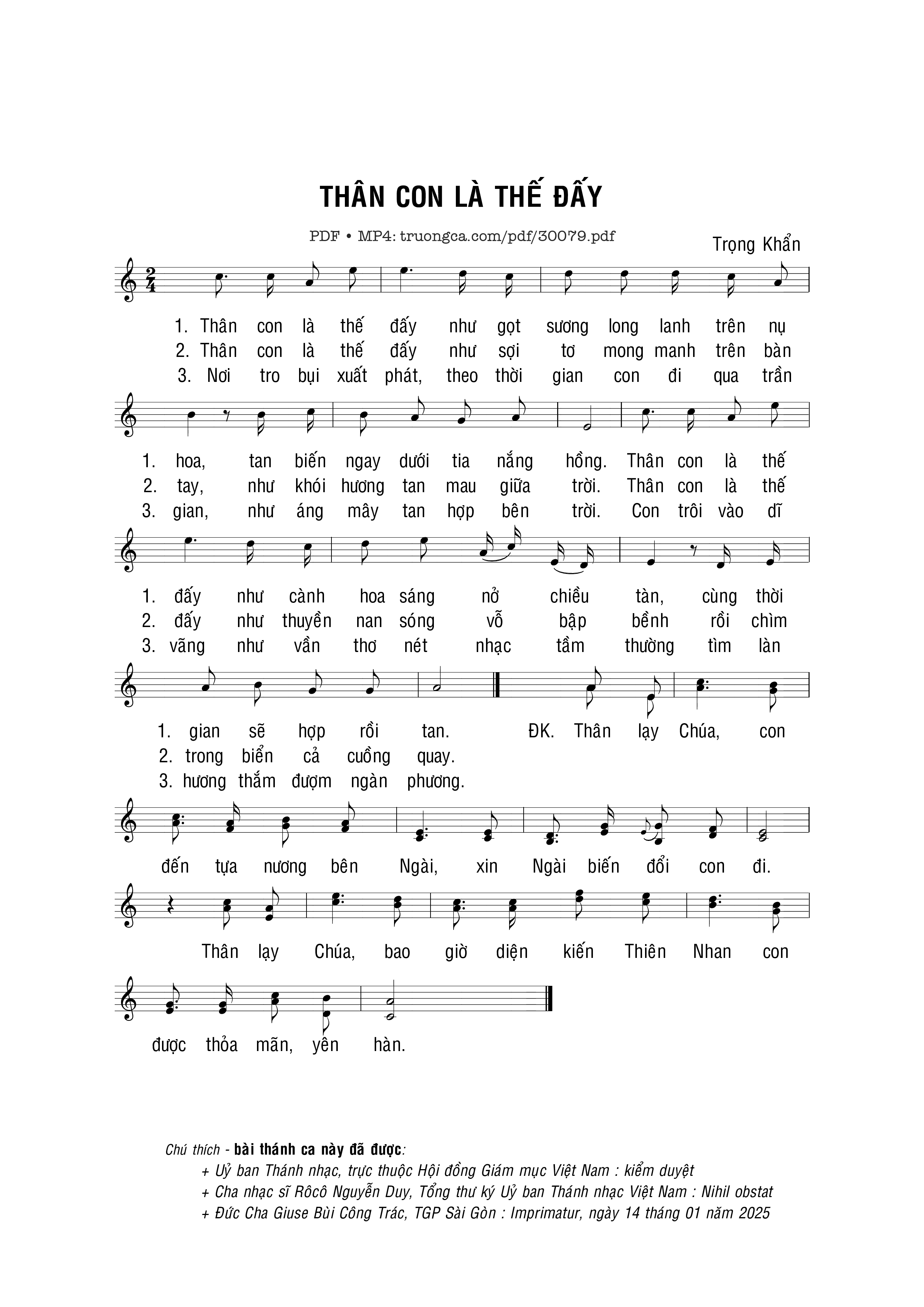 Sheet nhạc PDF bài Thân con là thế đấy