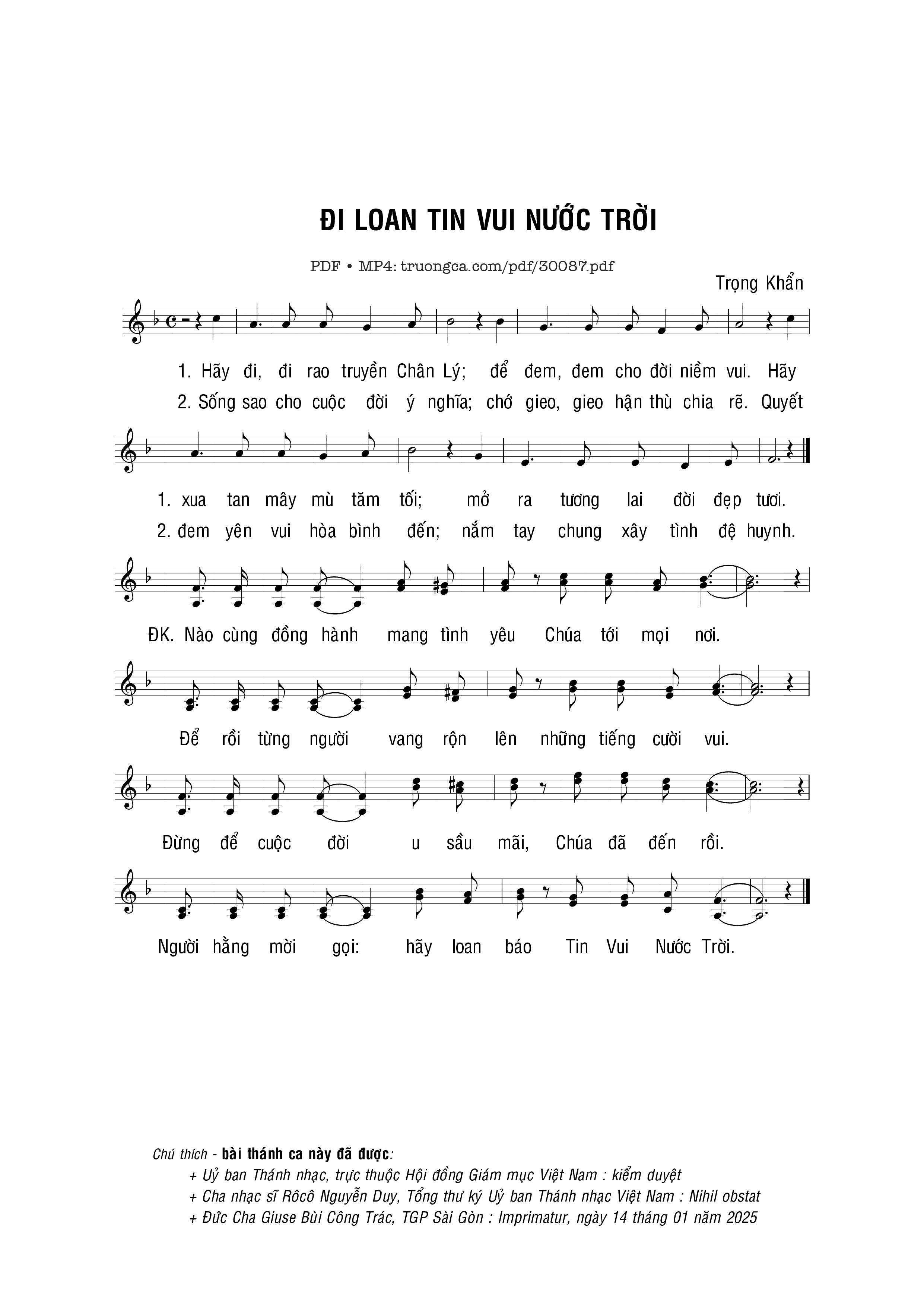 Sheet nhạc PDF bài Đi loan Tin Vui Nước Trời