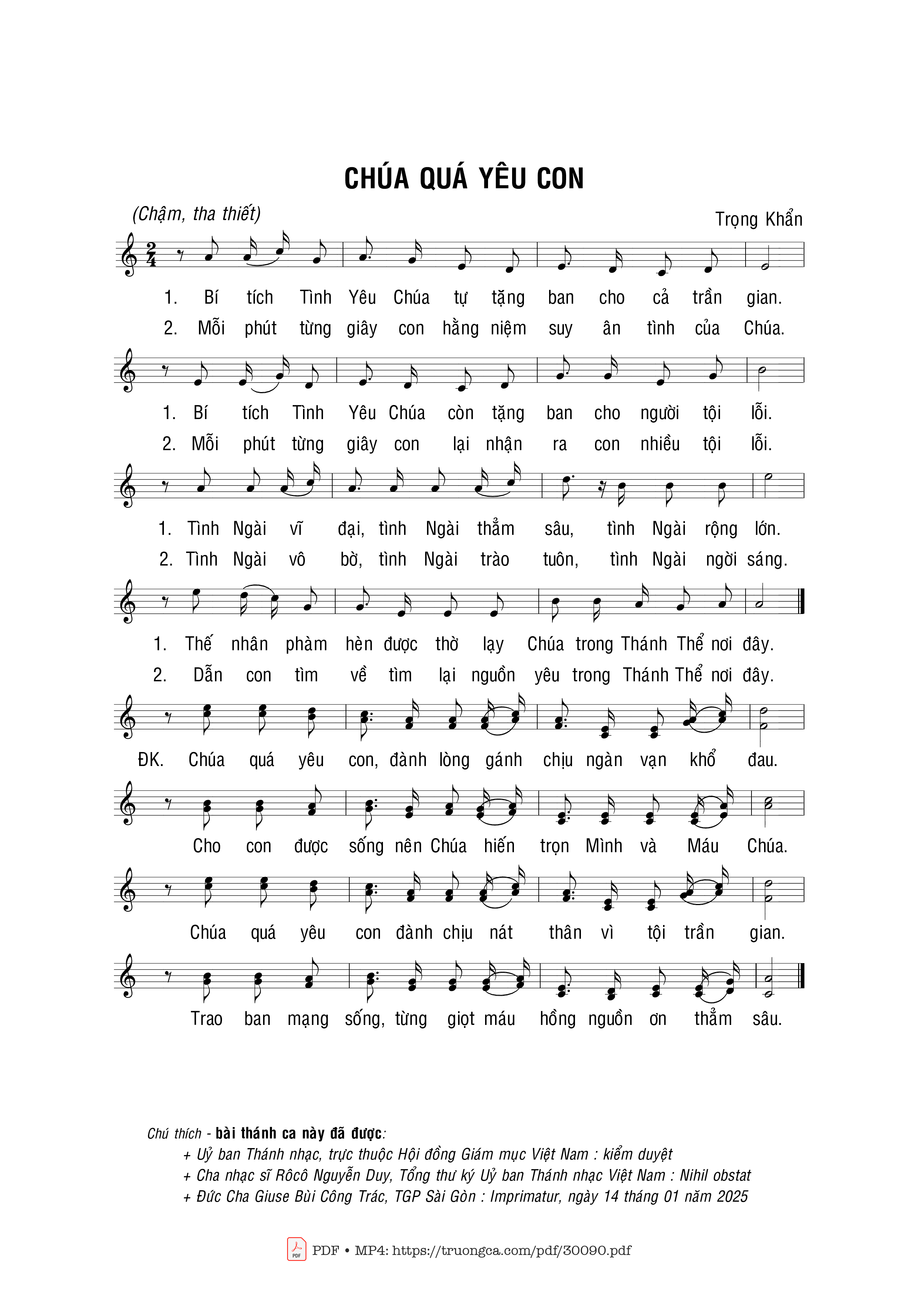Sheet nhạc PDF bài Chúa quá yêu con