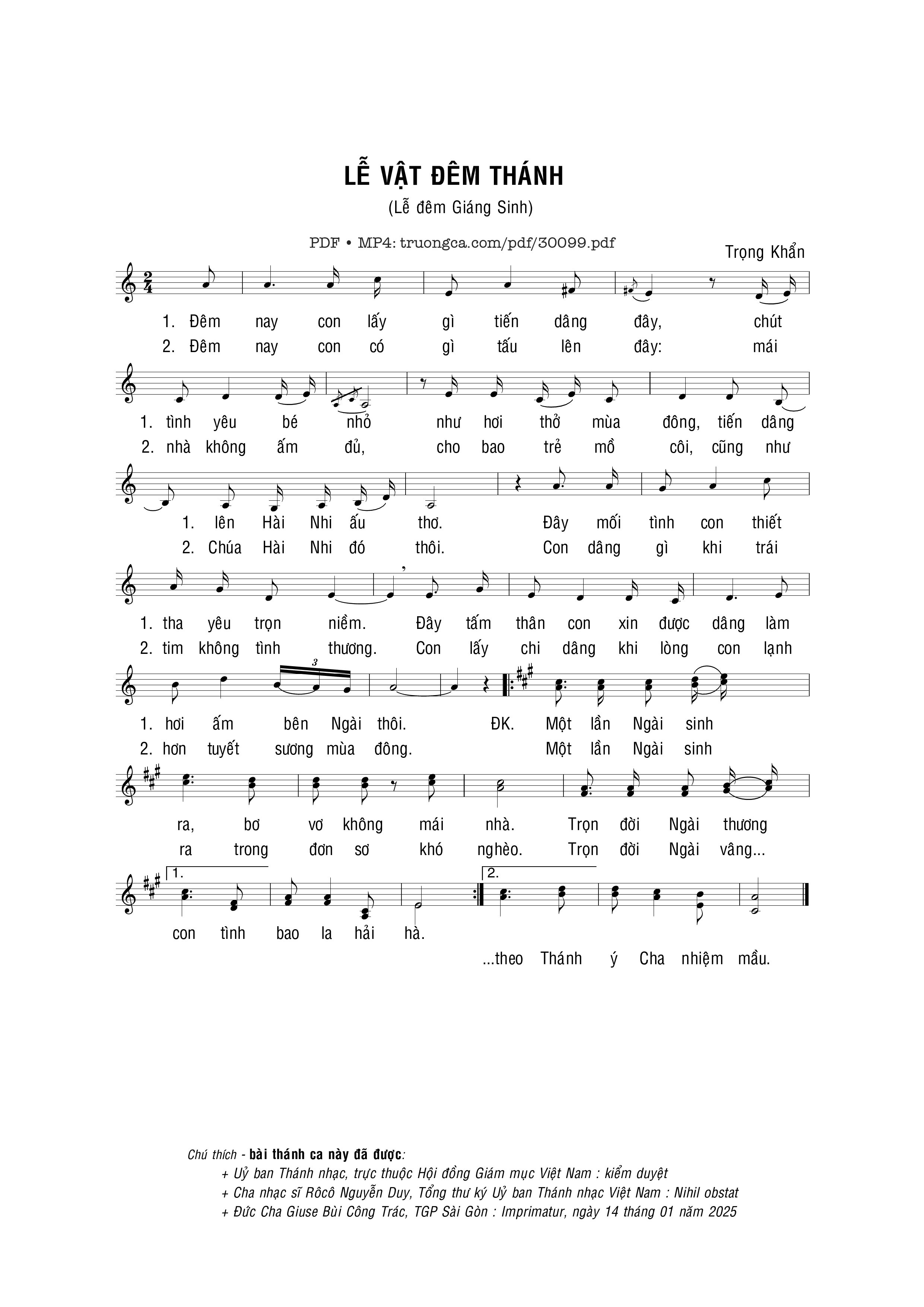 Sheet nhạc PDF bài Lễ vật đêm thánh (Dâng Lễ)