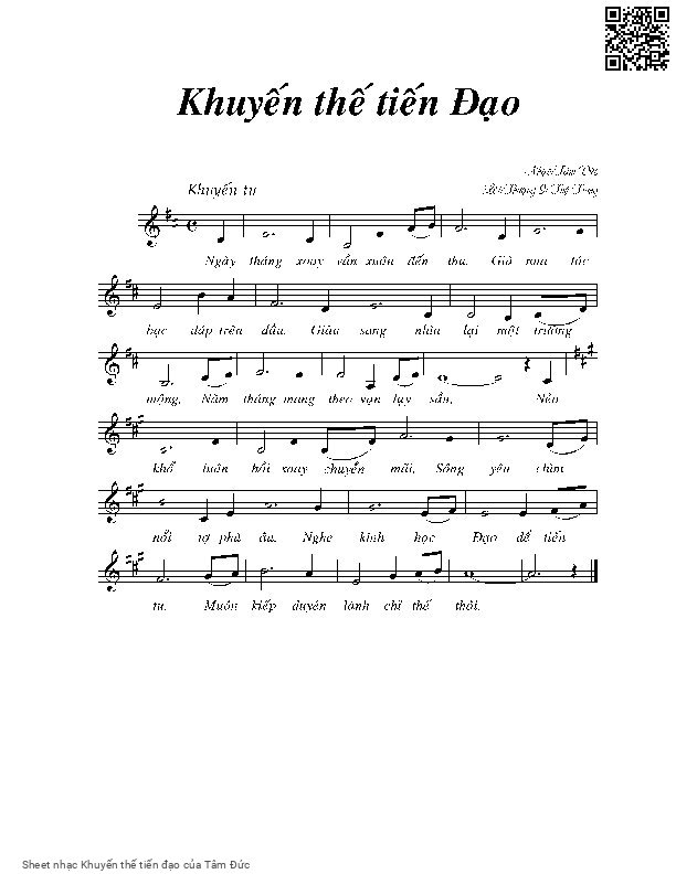 Trang 1 của Sheet nhạc PDF bài hát Khuyến thế tiến đạo - Tâm Đức, Ngày  tháng xoay  vần xuân đến  thu. Già  nua tóc  bạc đáp trên  đầu Giàu  sang nhìn  lại một trường  mộng