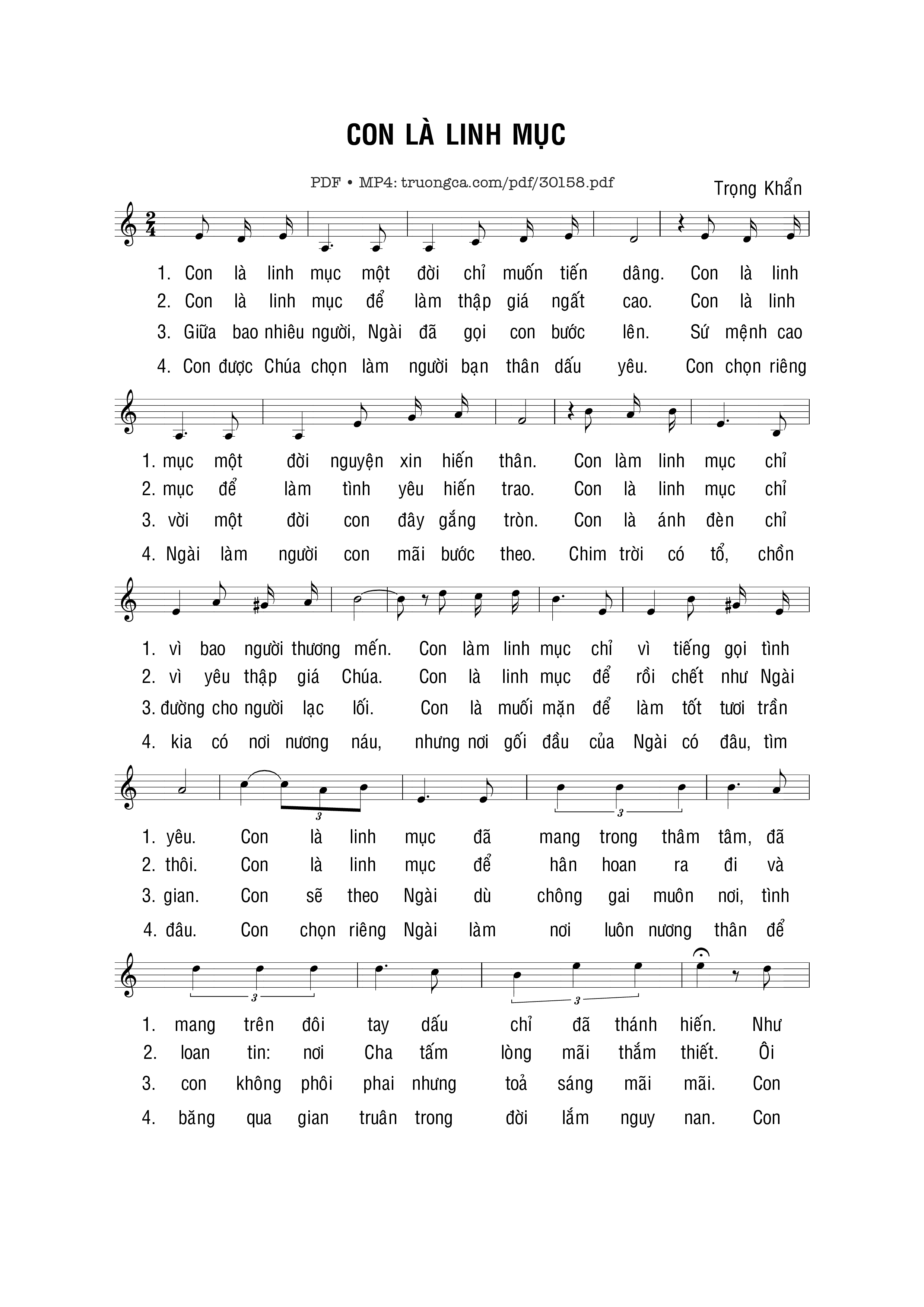 Sheet nhạc PDF bài Con là Linh mục