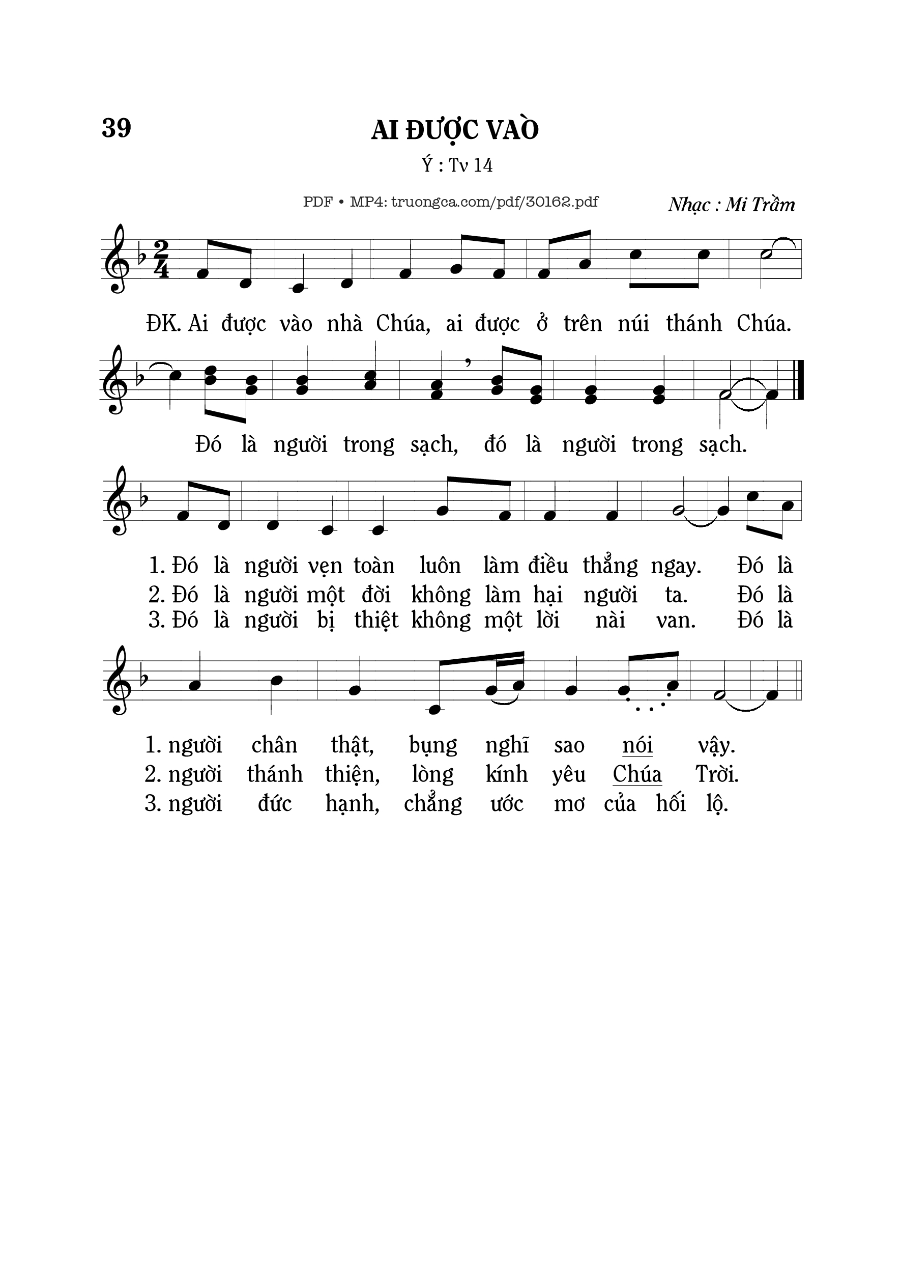 Sheet nhạc PDF bài Ai được vào (Tv. 14)