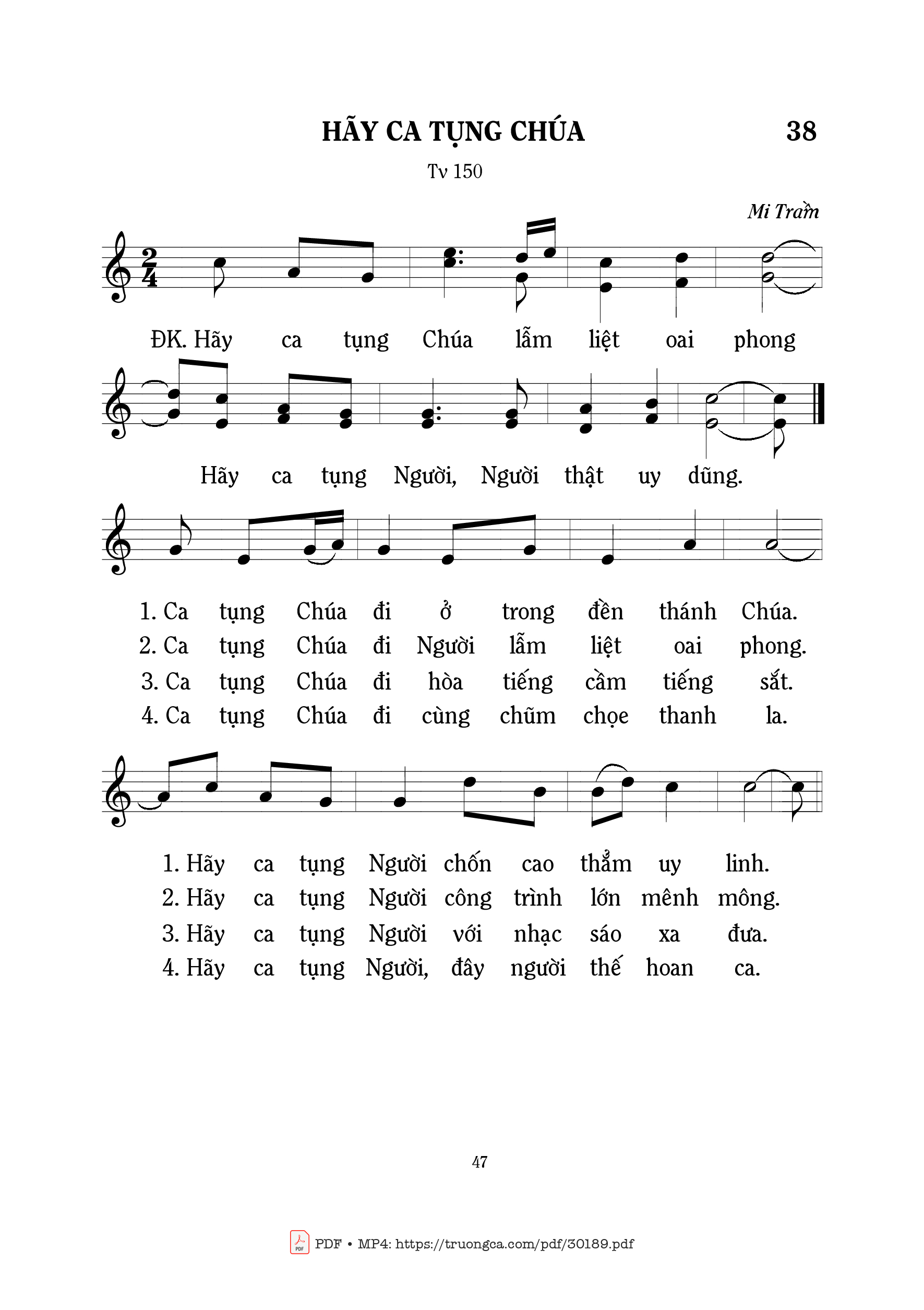 Sheet nhạc PDF bài Hãy ca tụng Chúa (Tv. 150)