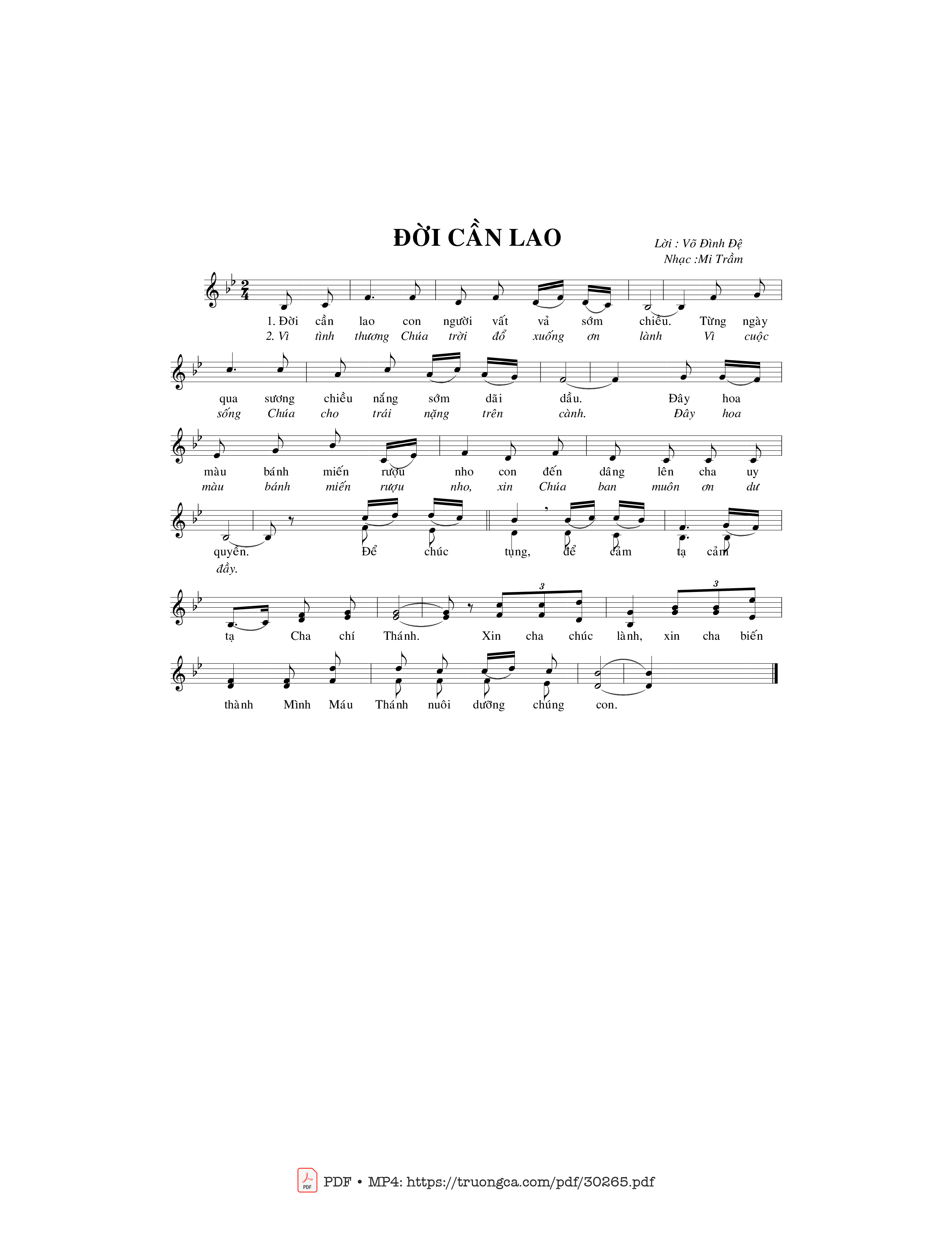 Sheet nhạc PDF bài Đời cần lao