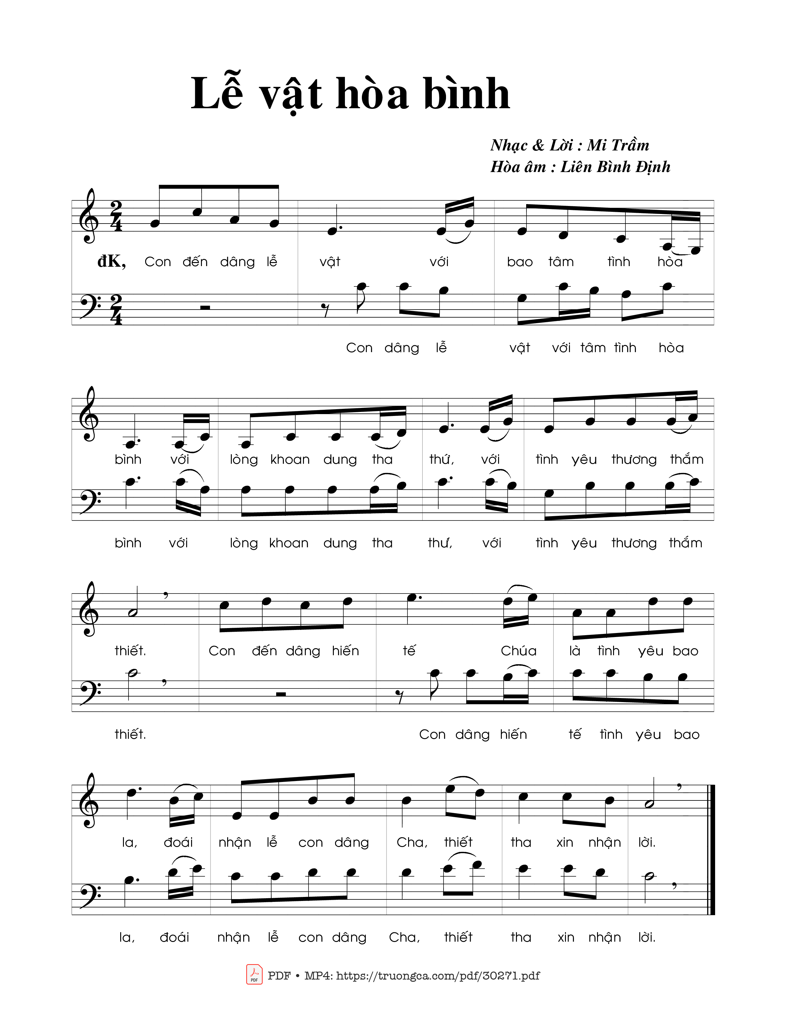 Sheet nhạc PDF bài Lễ vật hòa bình (2 bè)