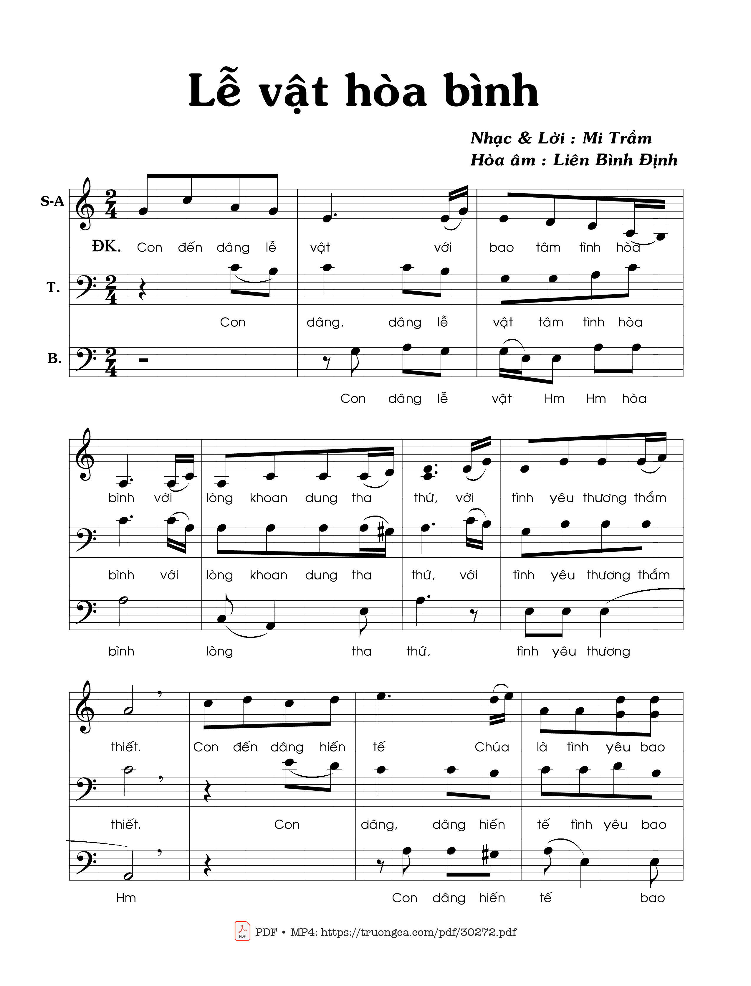 Sheet nhạc PDF bài Lễ vật hòa bình (3 bè)