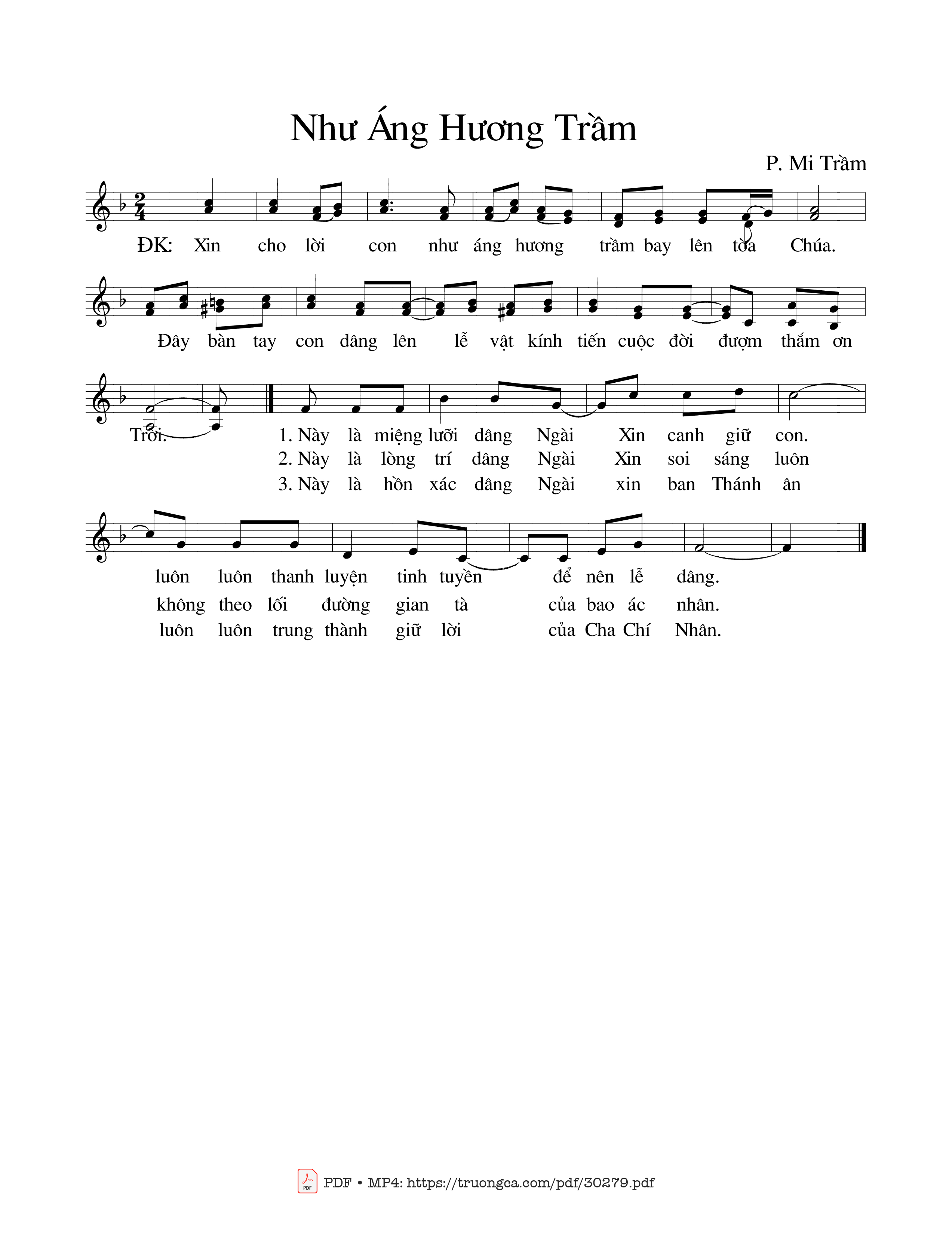 Sheet nhạc PDF bài Như áng hương trầm