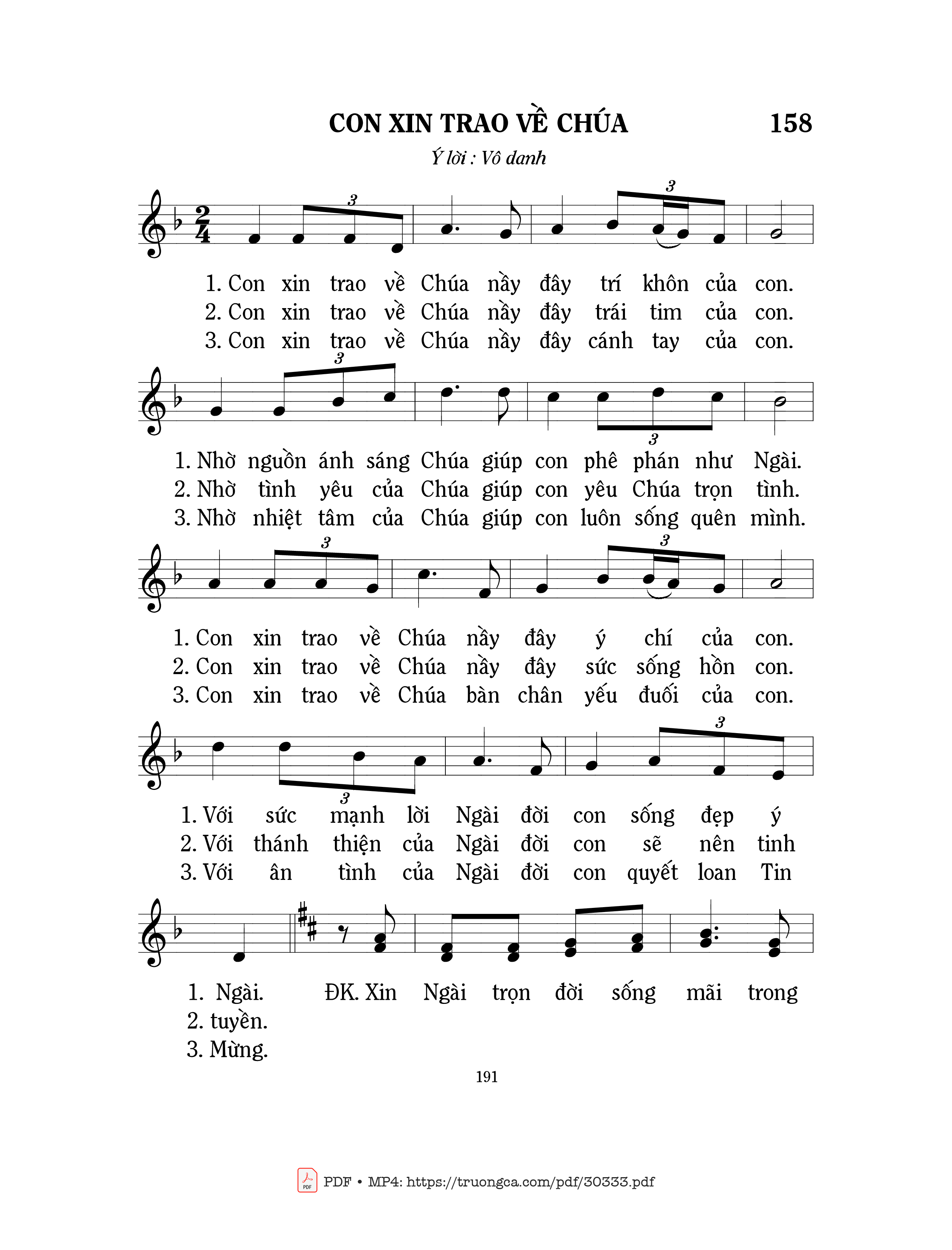 Sheet nhạc PDF bài Con xin trao về Chúa