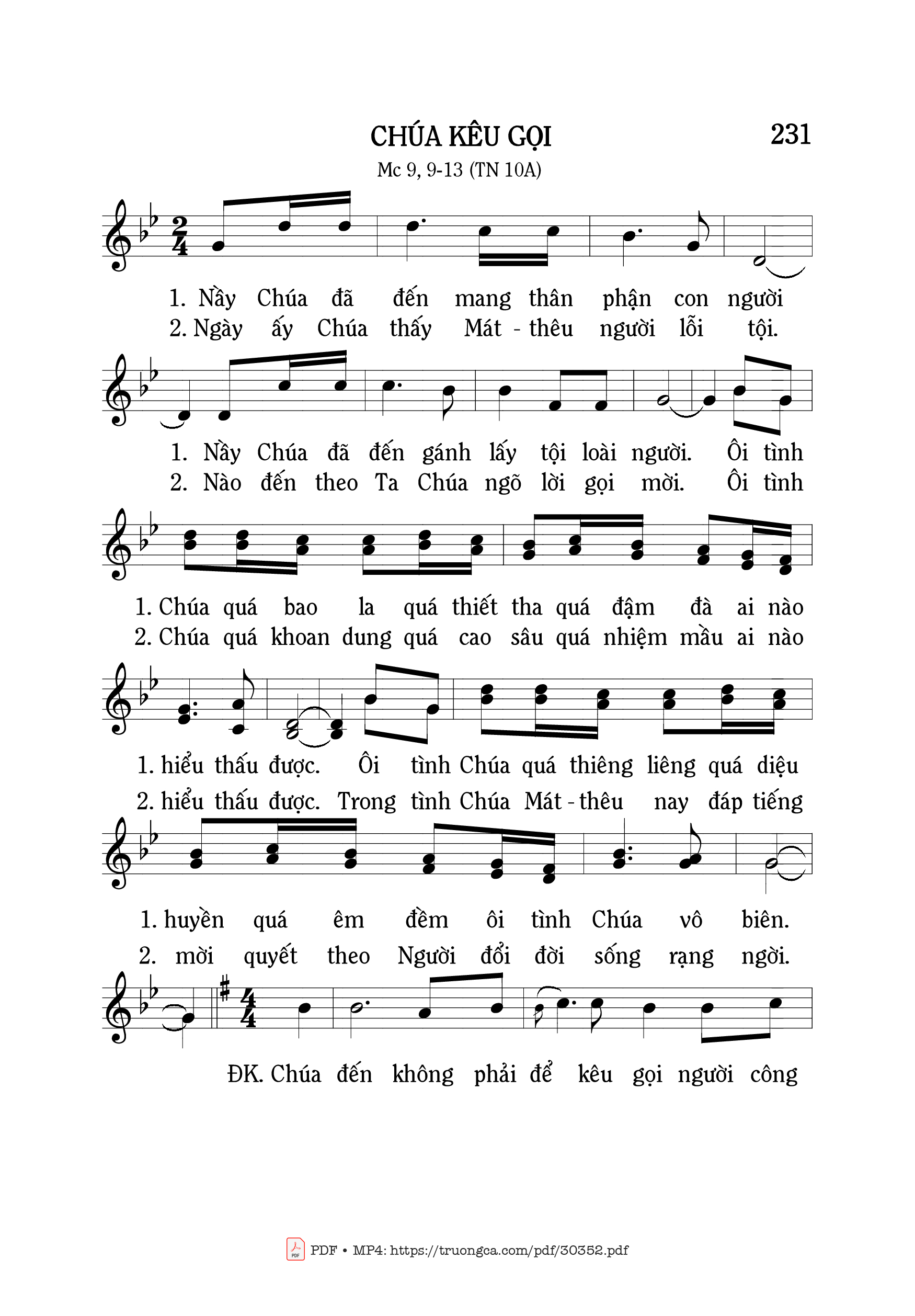Sheet nhạc PDF bài Chúa kêu gọi