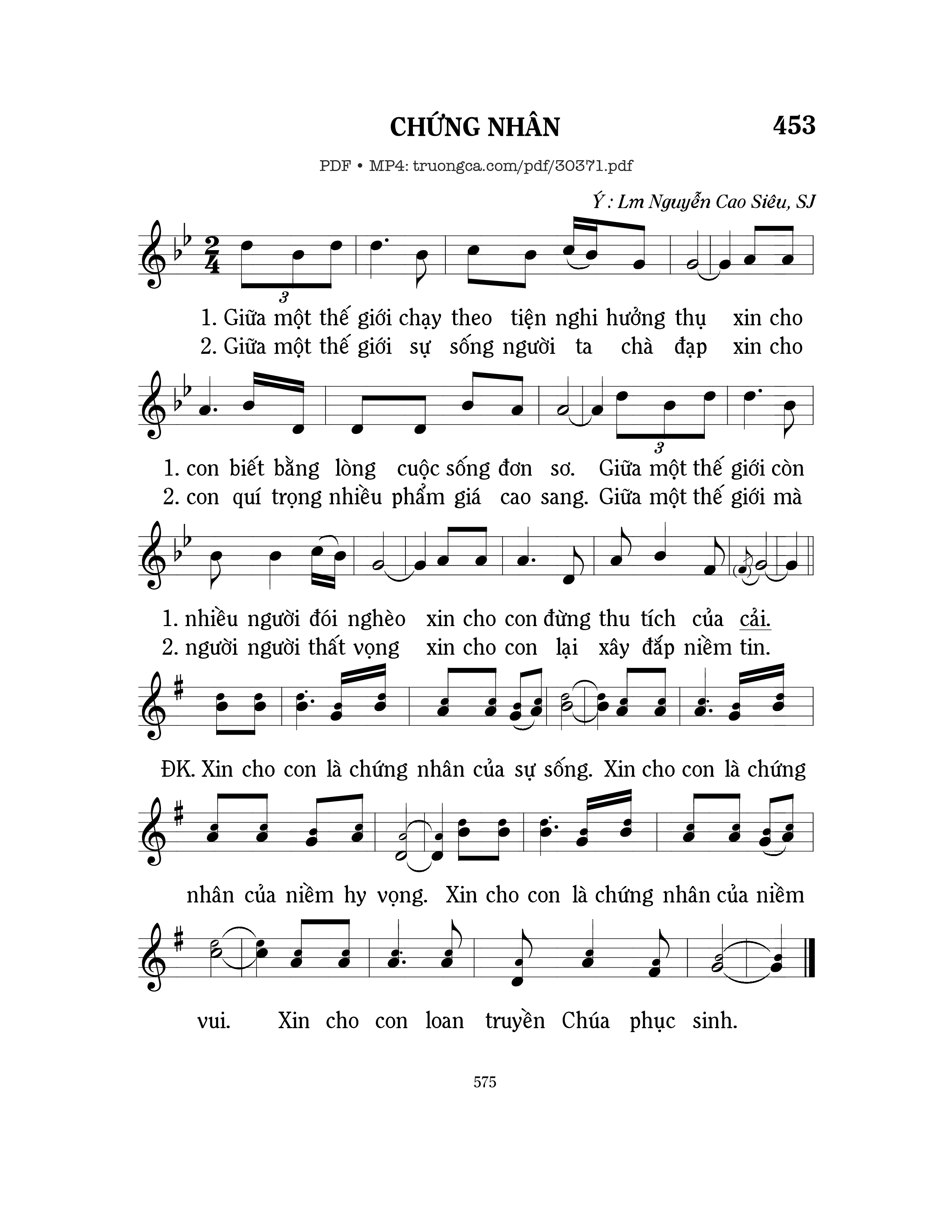 Trang 1 của Sheet nhạc PDF bài hát Chứng nhân - Mi Trầm