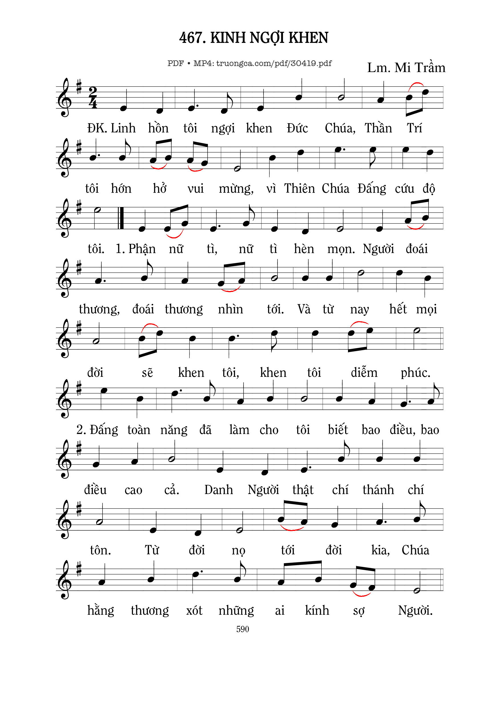 Sheet nhạc PDF bài Kinh ngợi khen