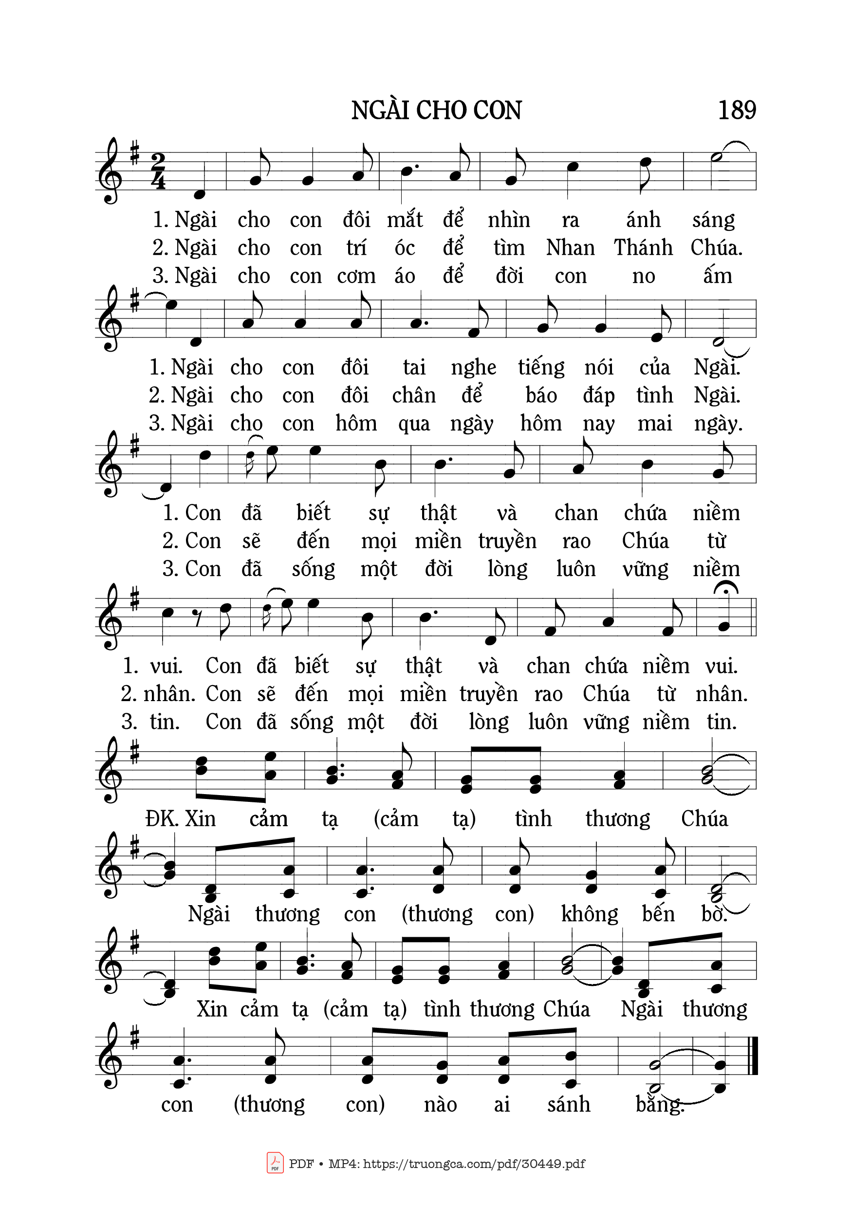 Sheet nhạc PDF bài Ngài cho con - Mi Trầm